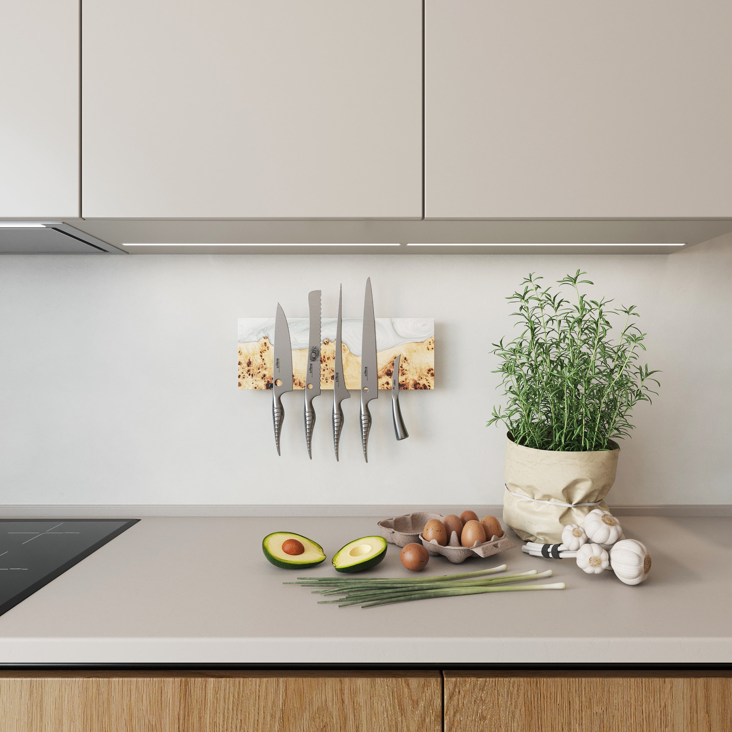 Platinum  Epoxy & Dark Wood Magnetic Knife Rack – wall-mounted