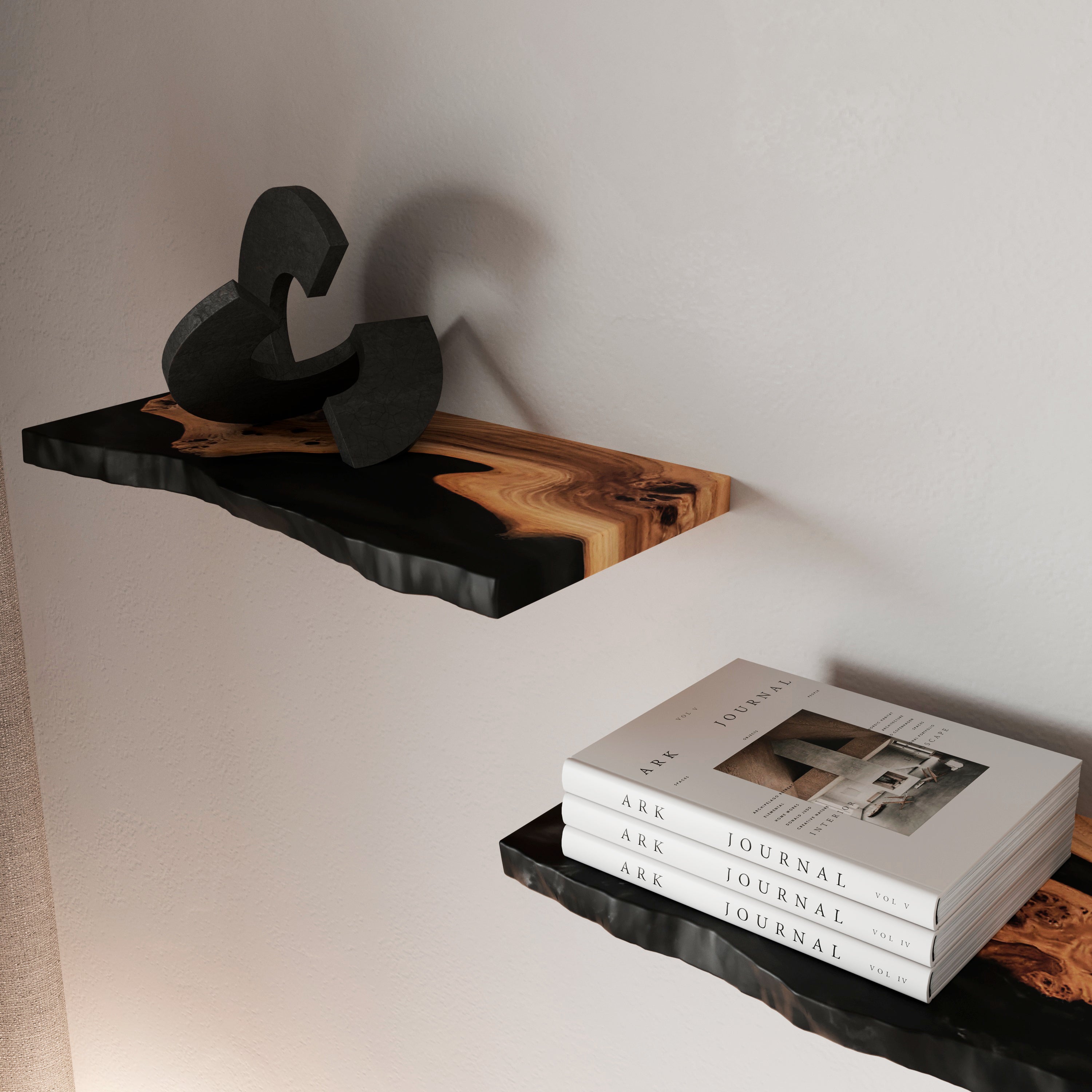 Black Epoxy & Dark Wood Floating Shelf