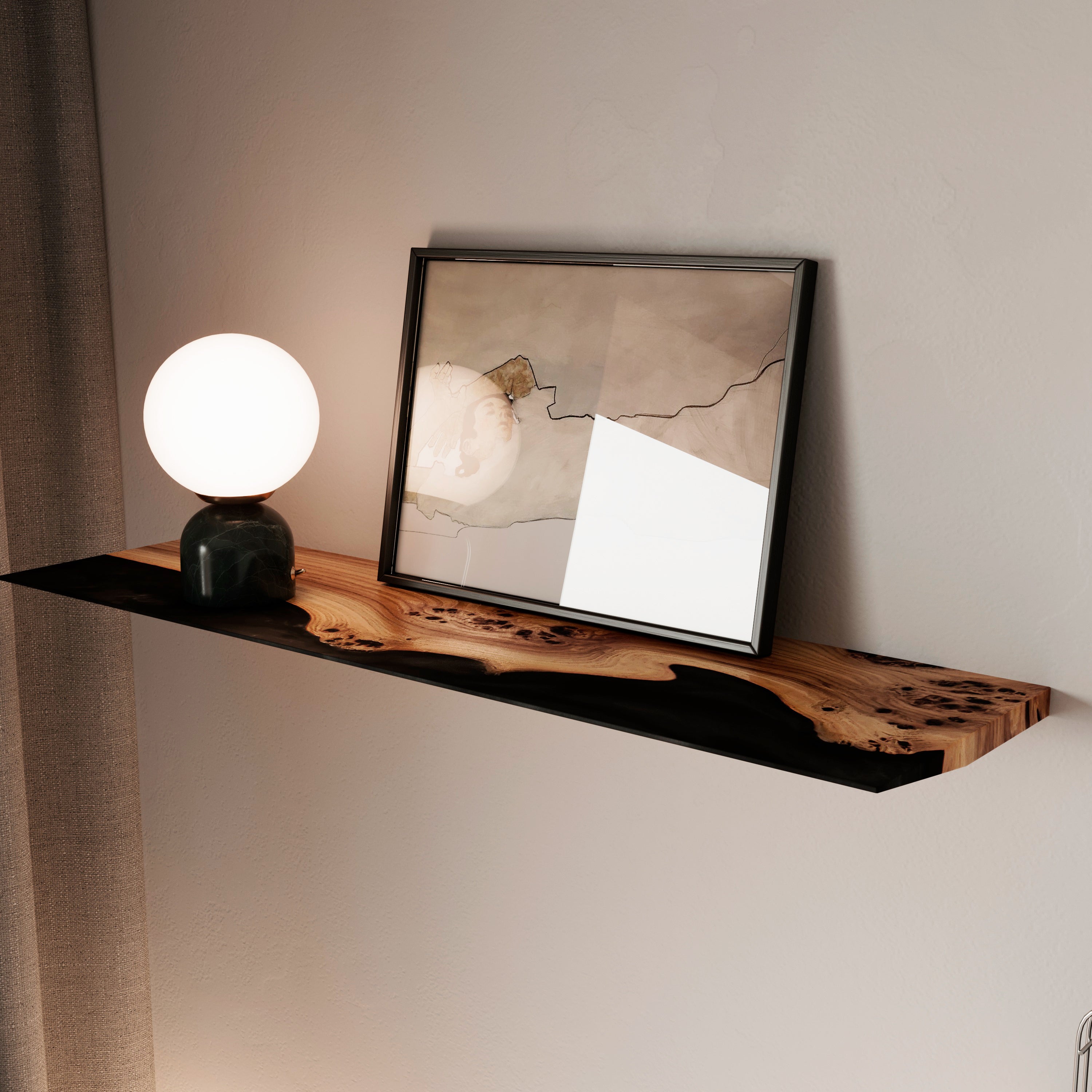 Black Epoxy & Dark Wood Floating Shelf
