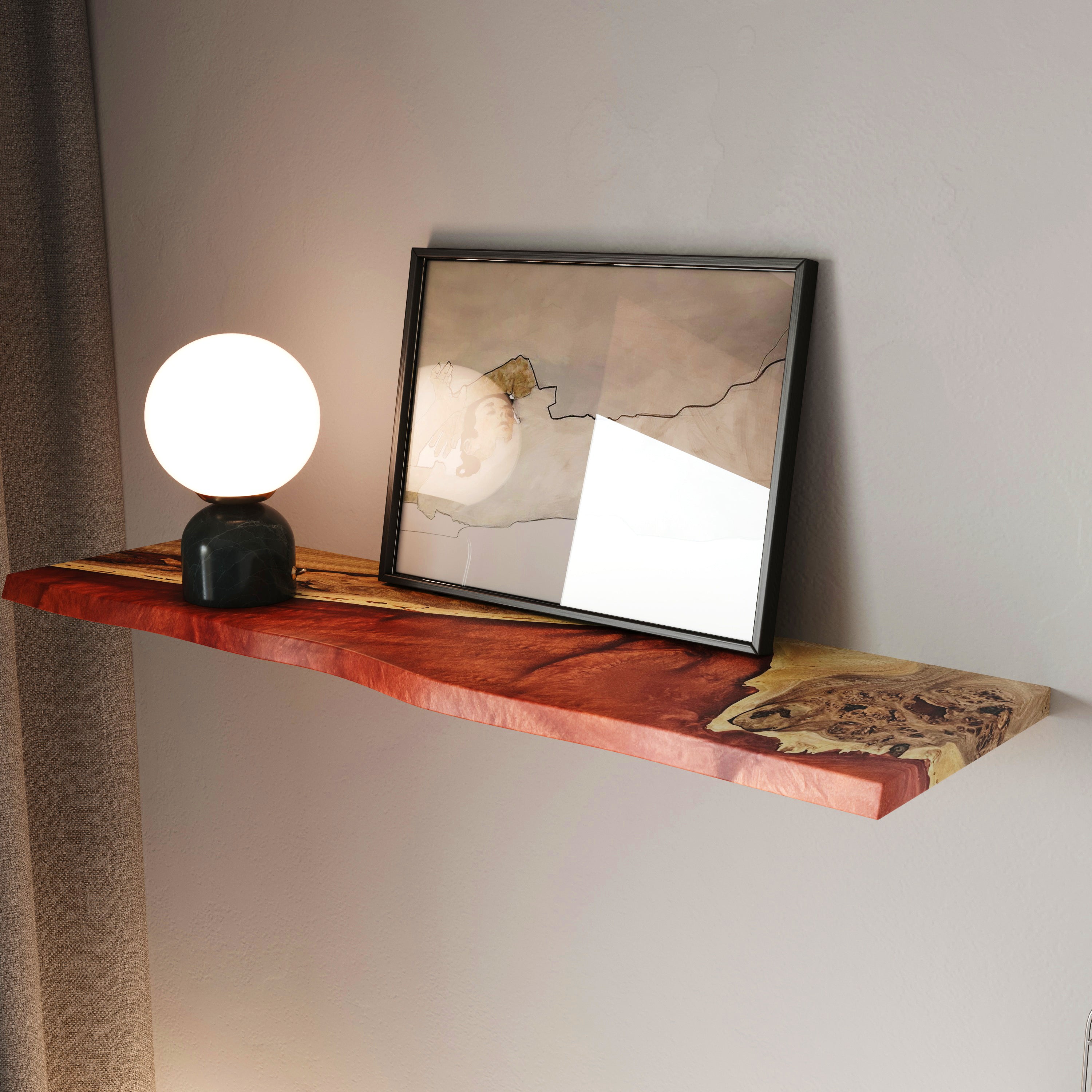Amber Epoxy & Dark Wood Floating Shelf