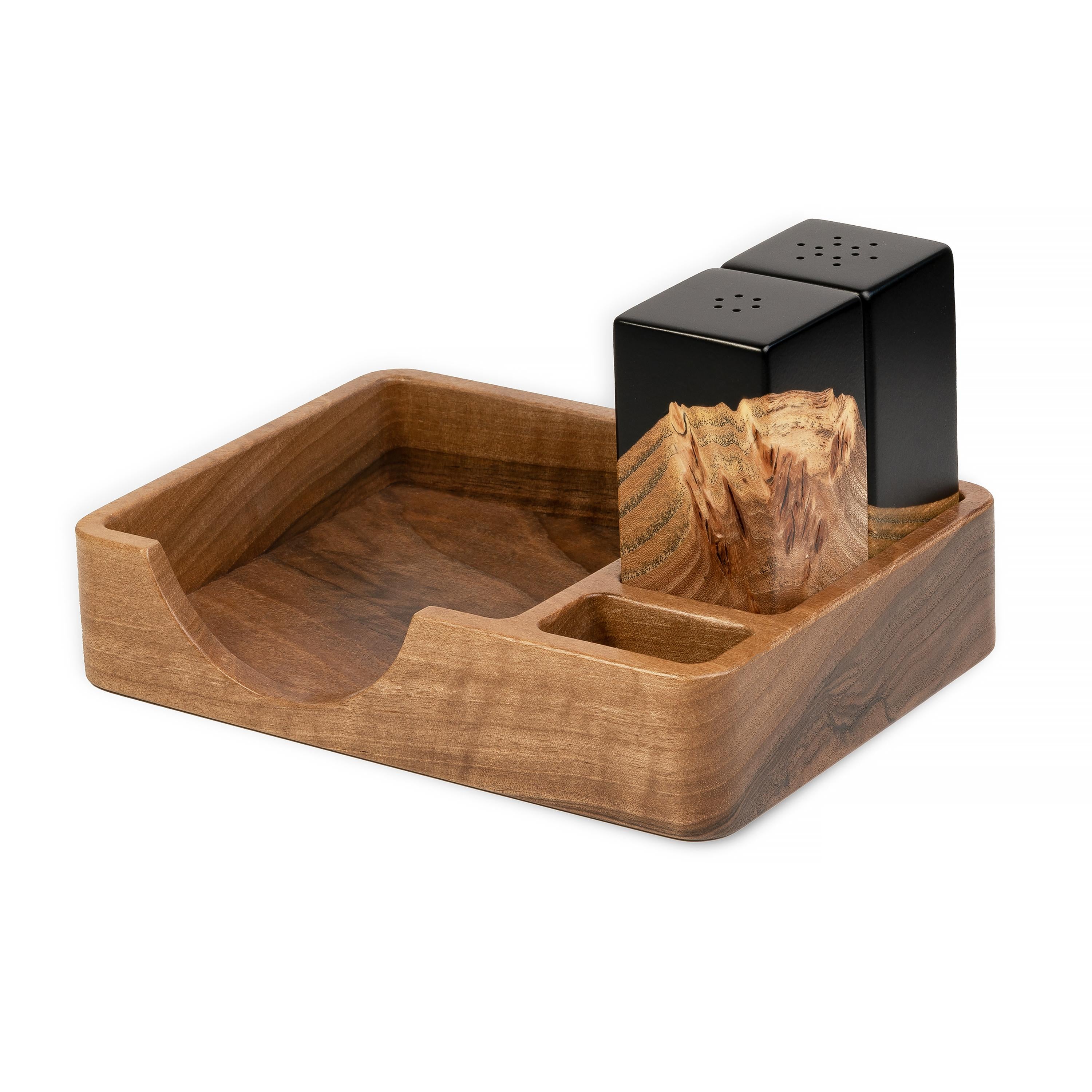 Wood & Resin Salt and Pepper Shaker Caddy Set – Elm Black