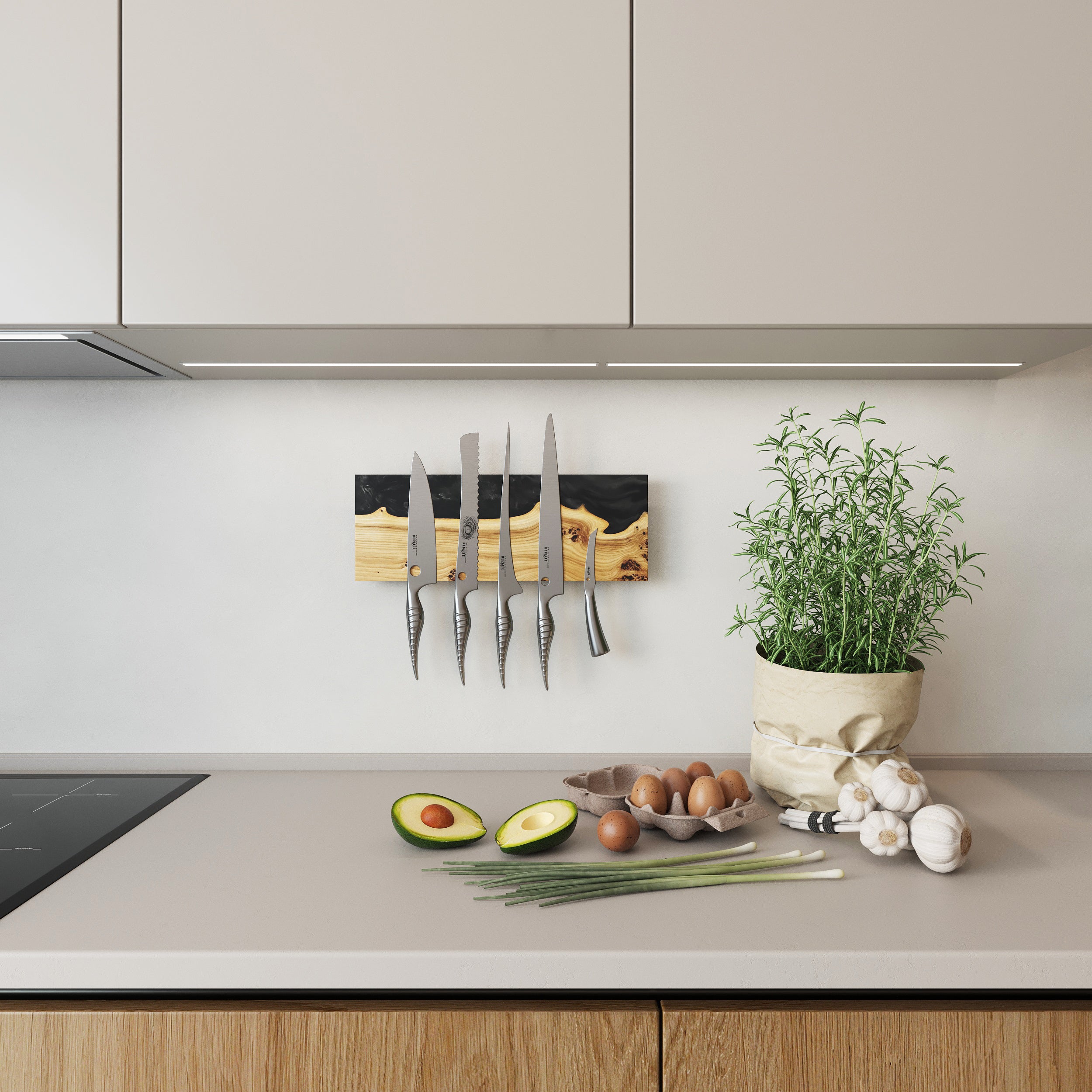 Black Pearl Epoxy & Dark Wood Magnetic Knife Rack – wall-mounted