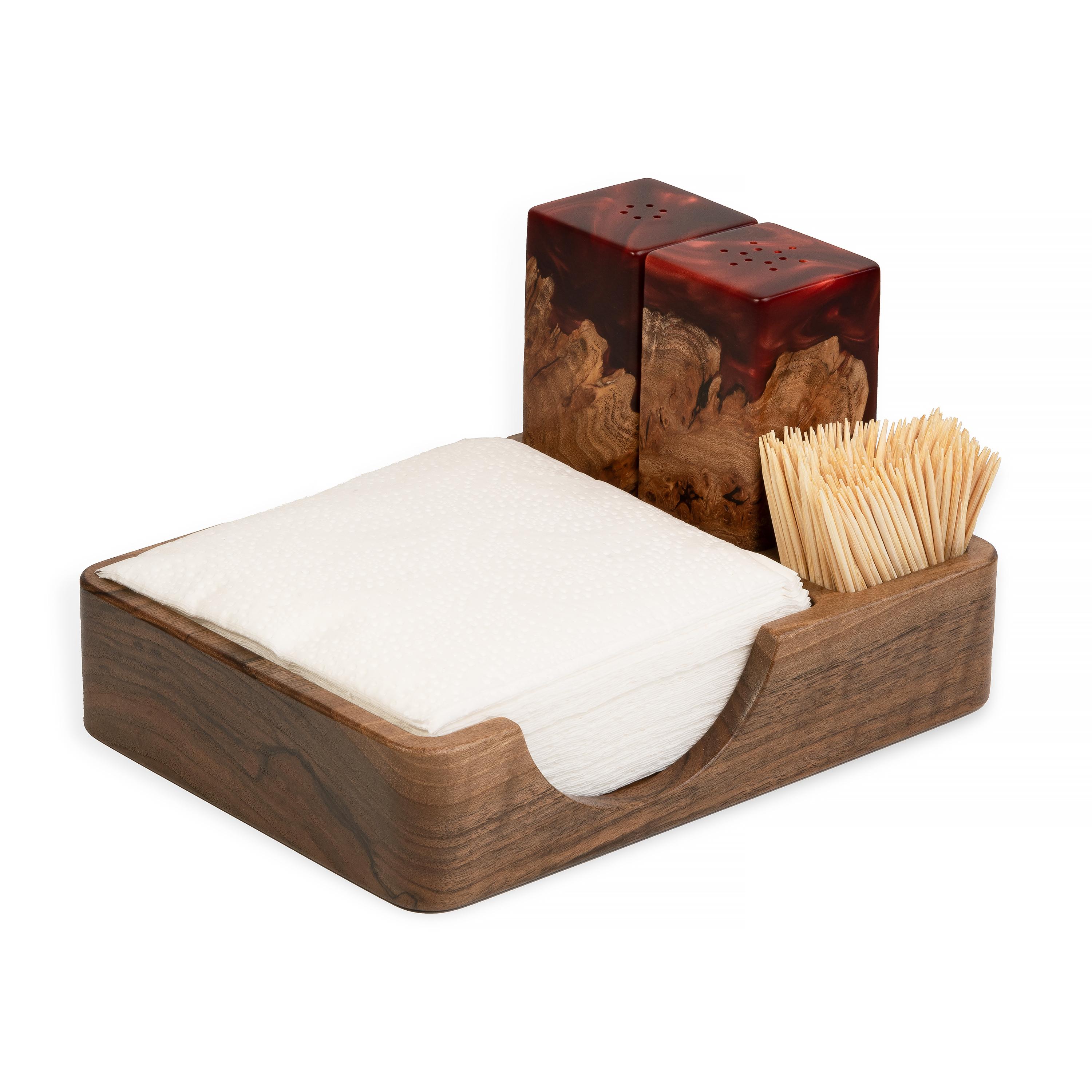 Wood & Resin Salt and Pepper Shaker Caddy Set – Elm Ruby