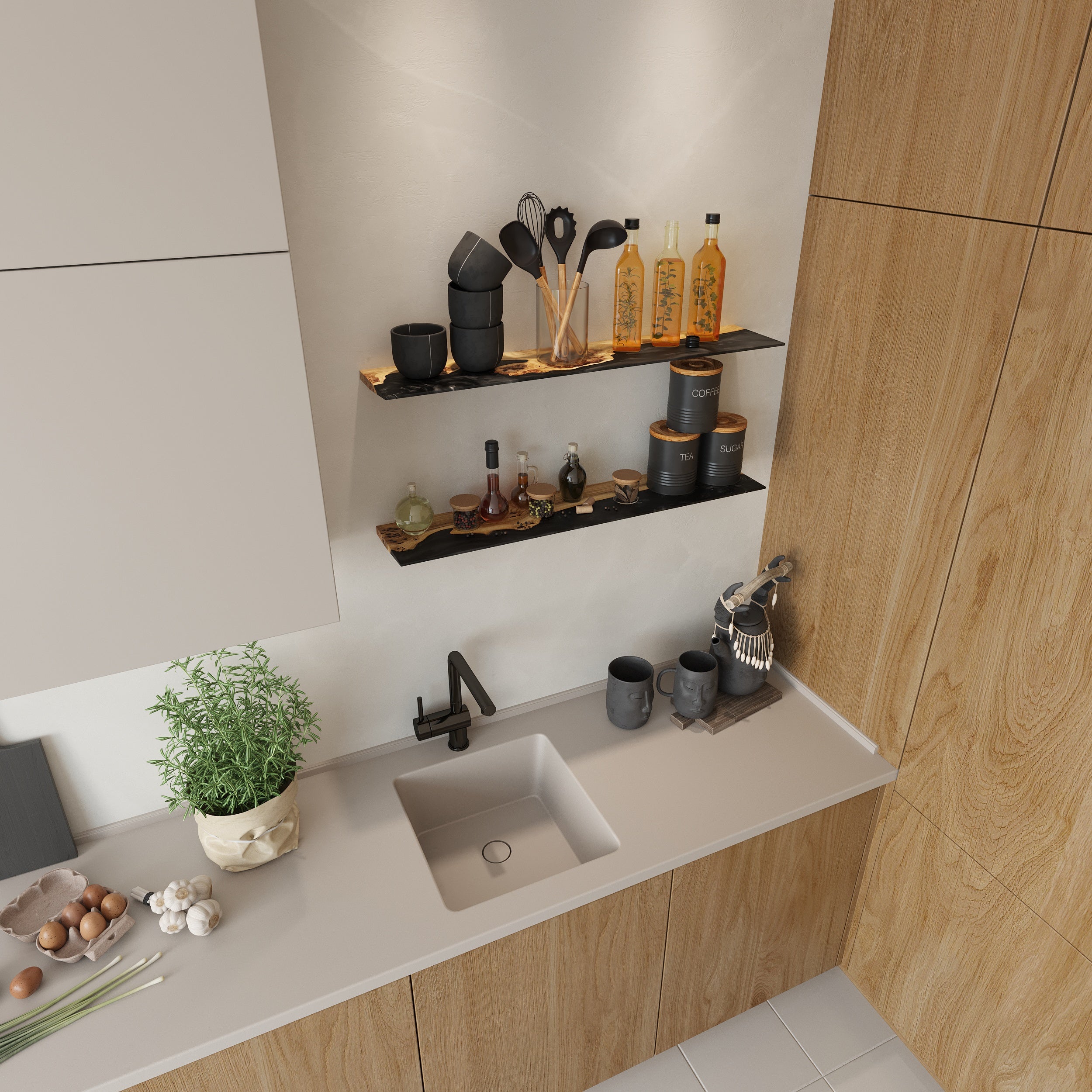 Black Epoxy & Dark Wood Floating Shelf