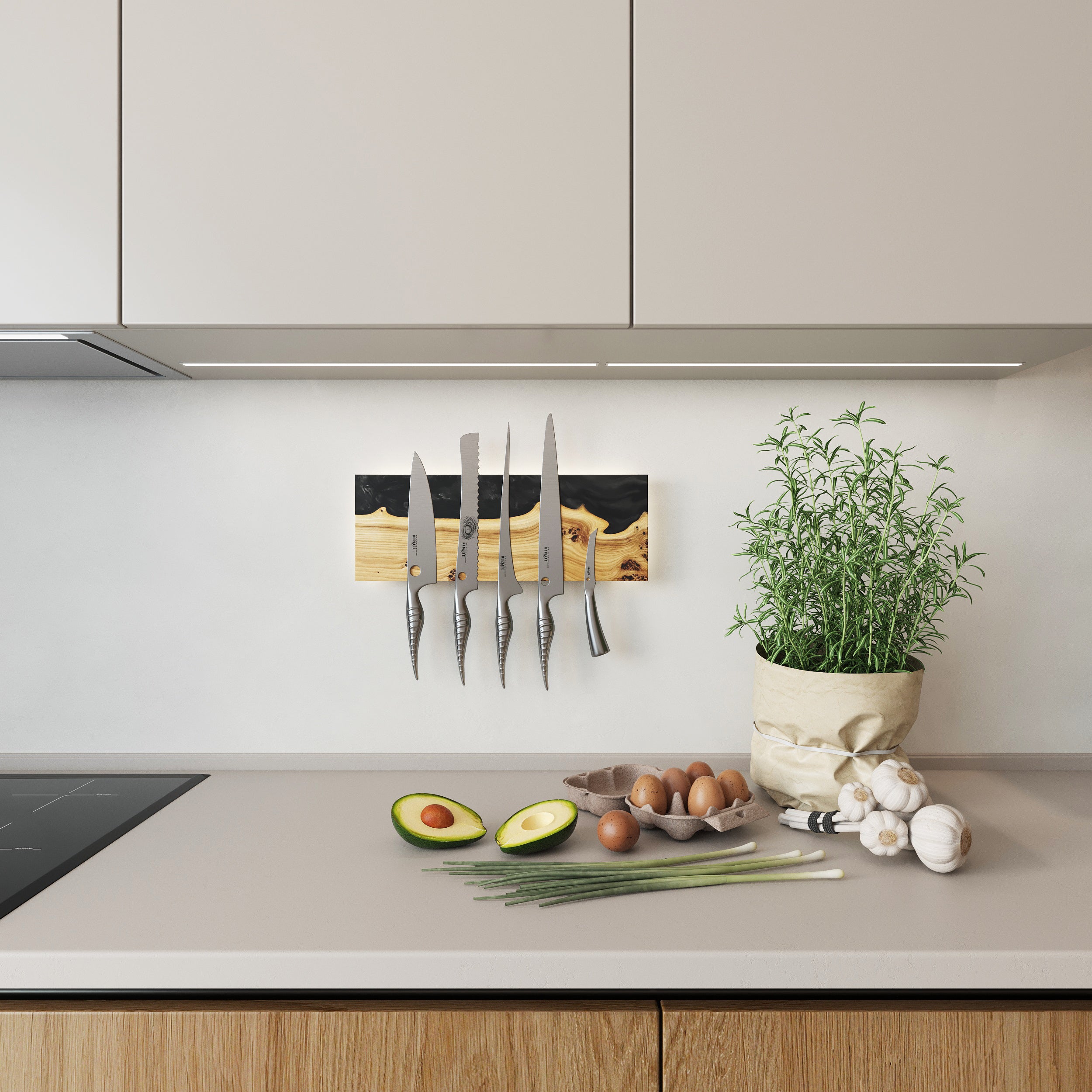 Black Pearl Epoxy & Dark Wood Magnetic Knife Rack – wall-mounted