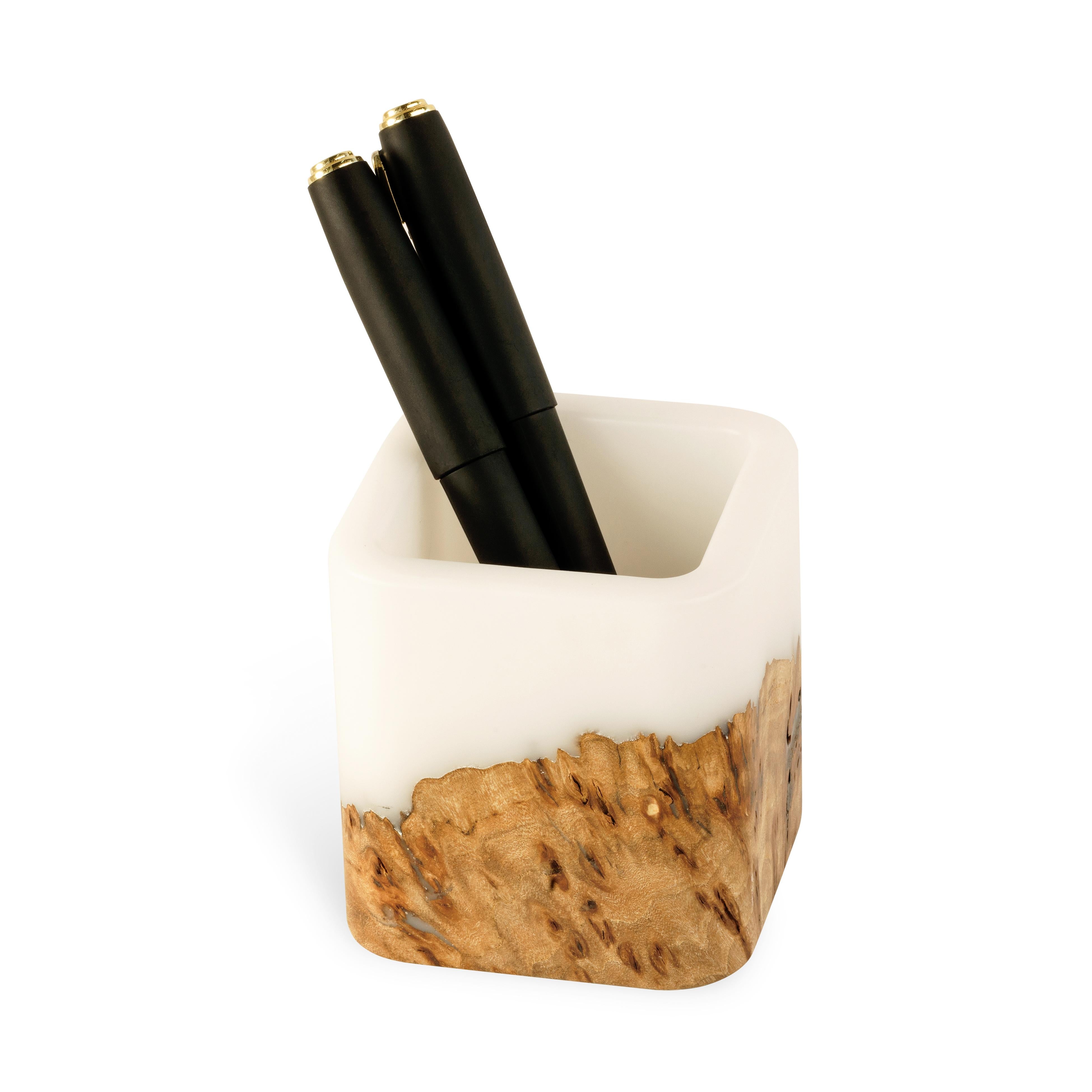 Wood & Resin Pen Holder Cup ELEMENT – Elm White