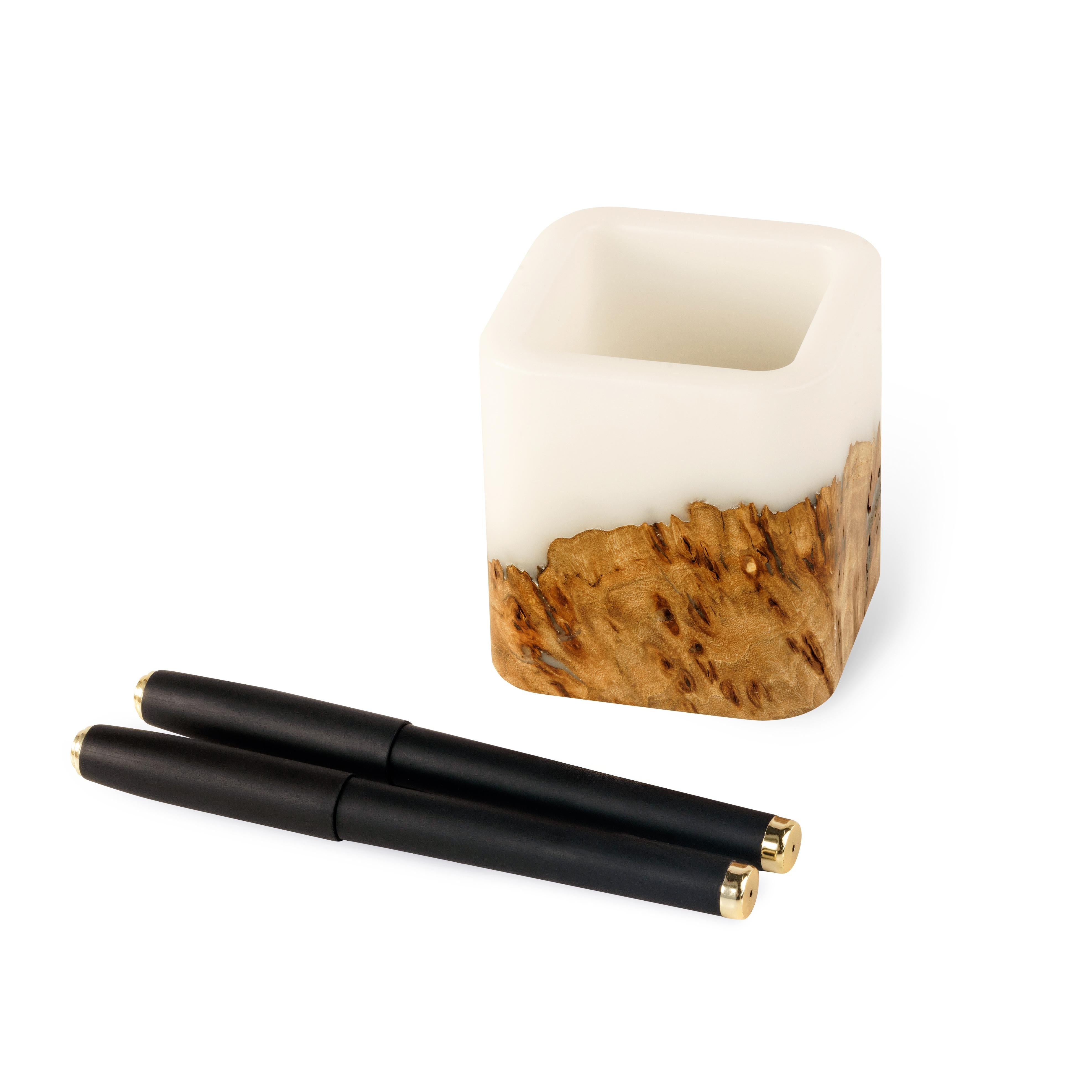 Wood & Resin Pen Holder Cup ELEMENT – Elm White