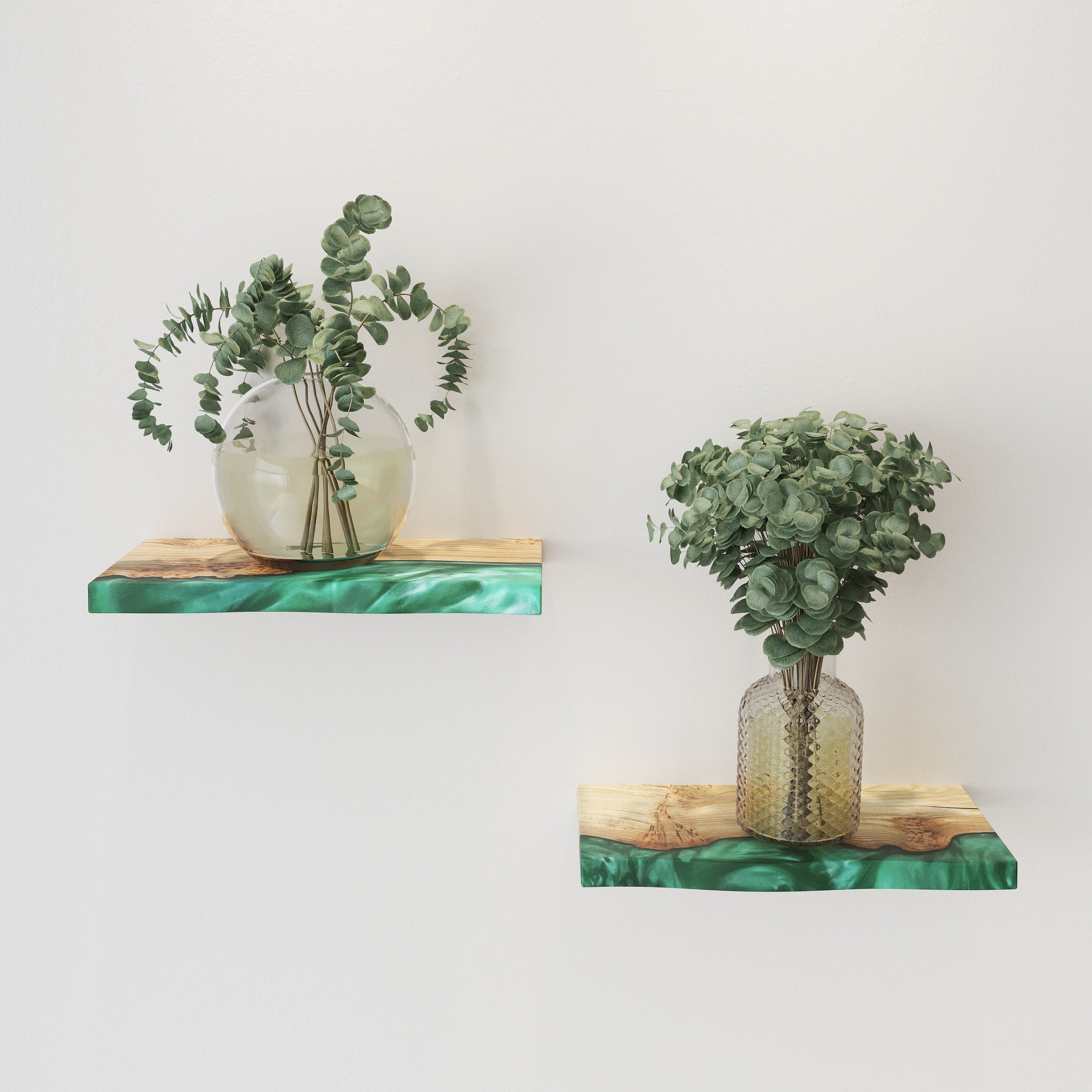 Green Pearl Epoxy & Dark Wood Floating Shelf