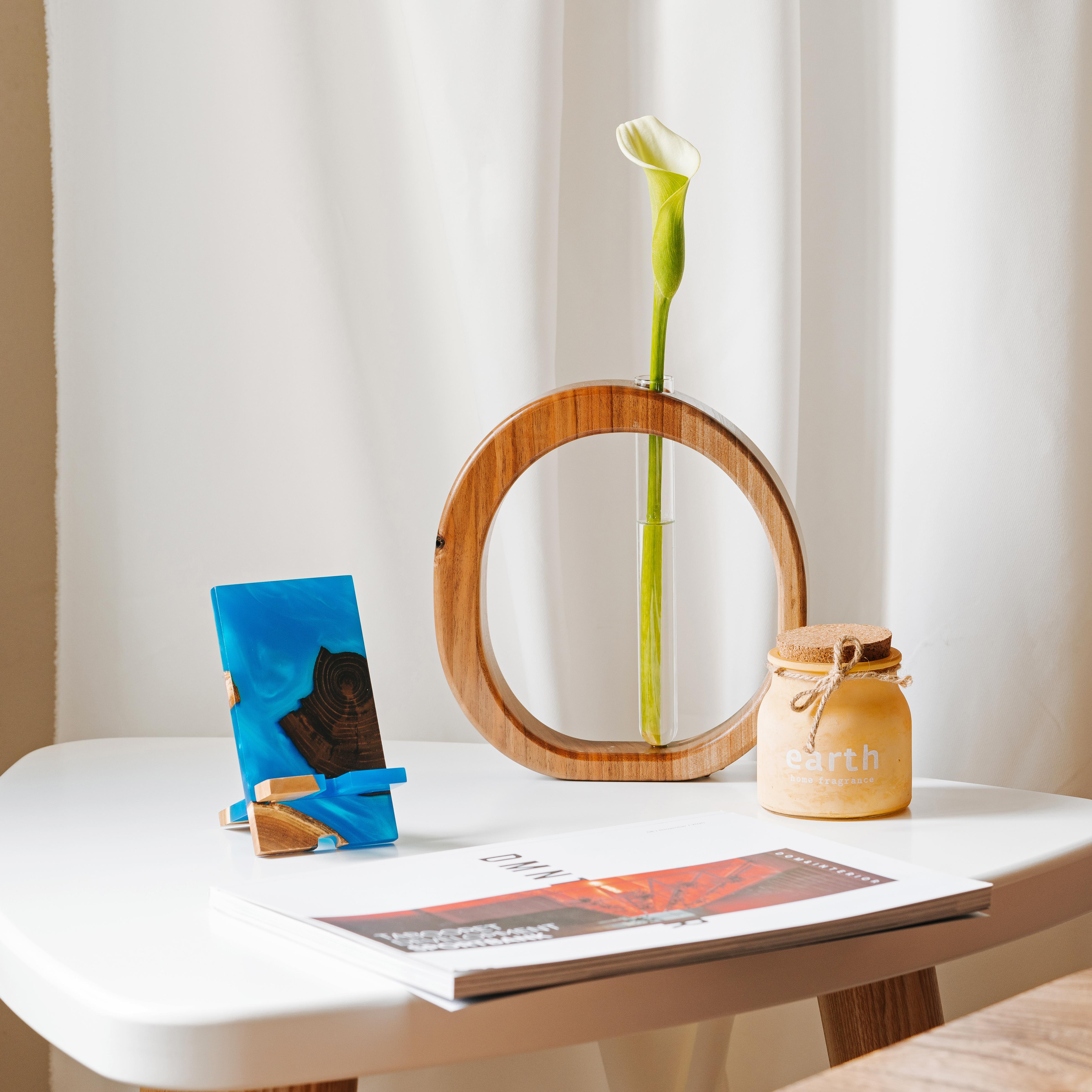 Blue Epoxy Resin &  Dark Wood Phone Holder