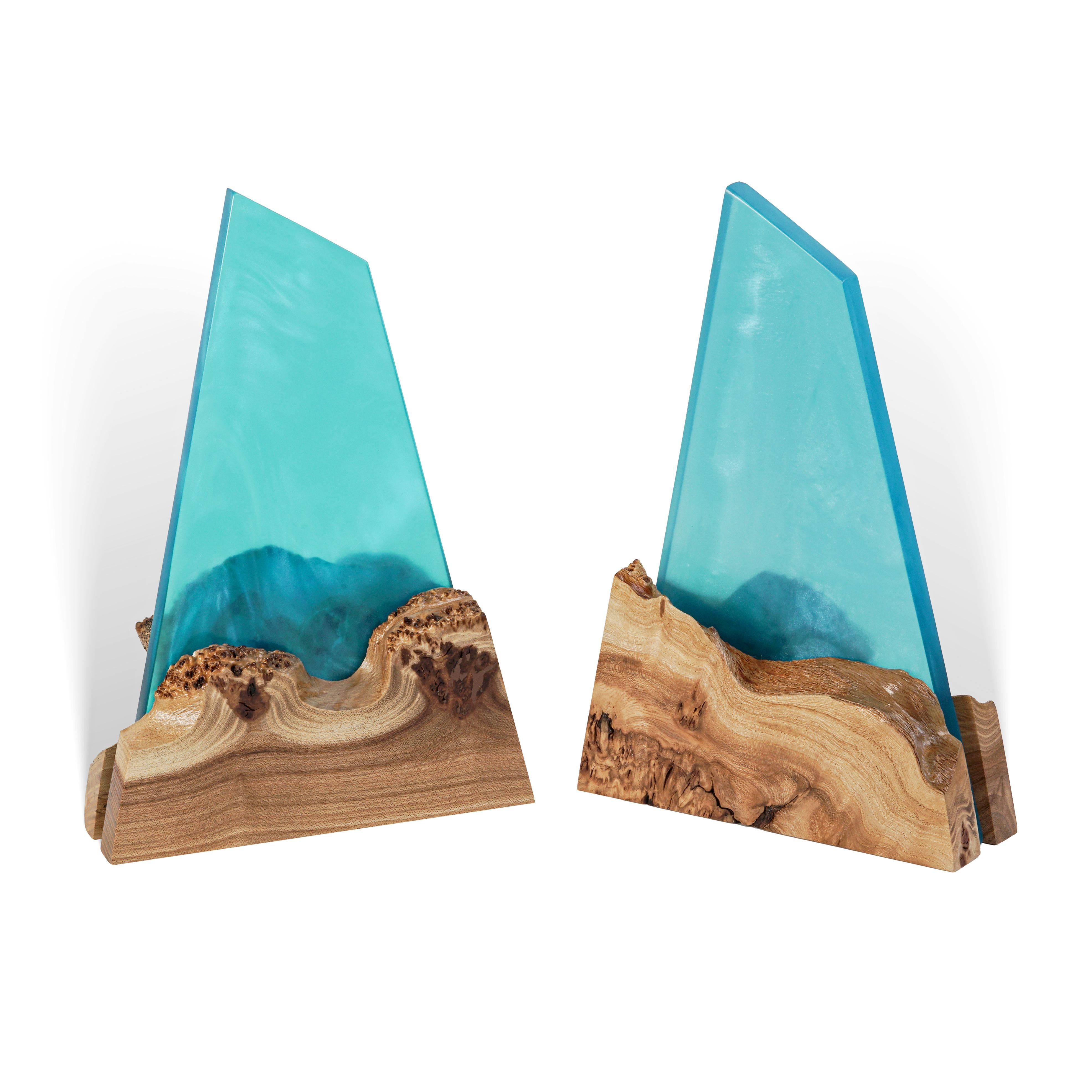 Aqua Blue Epoxy & Dark Wood Award Plaque