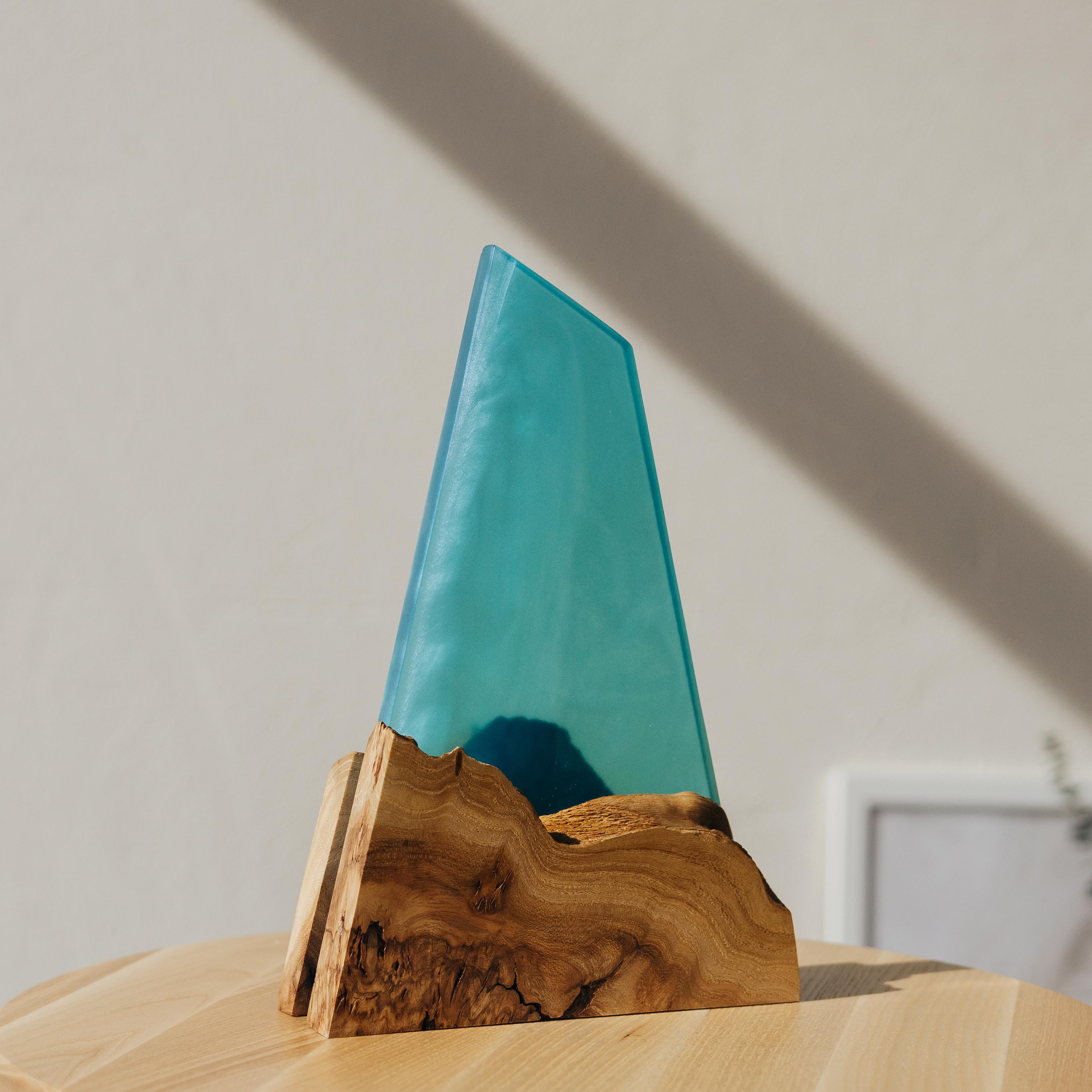 Aqua Blue Epoxy & Dark Wood Award Plaque