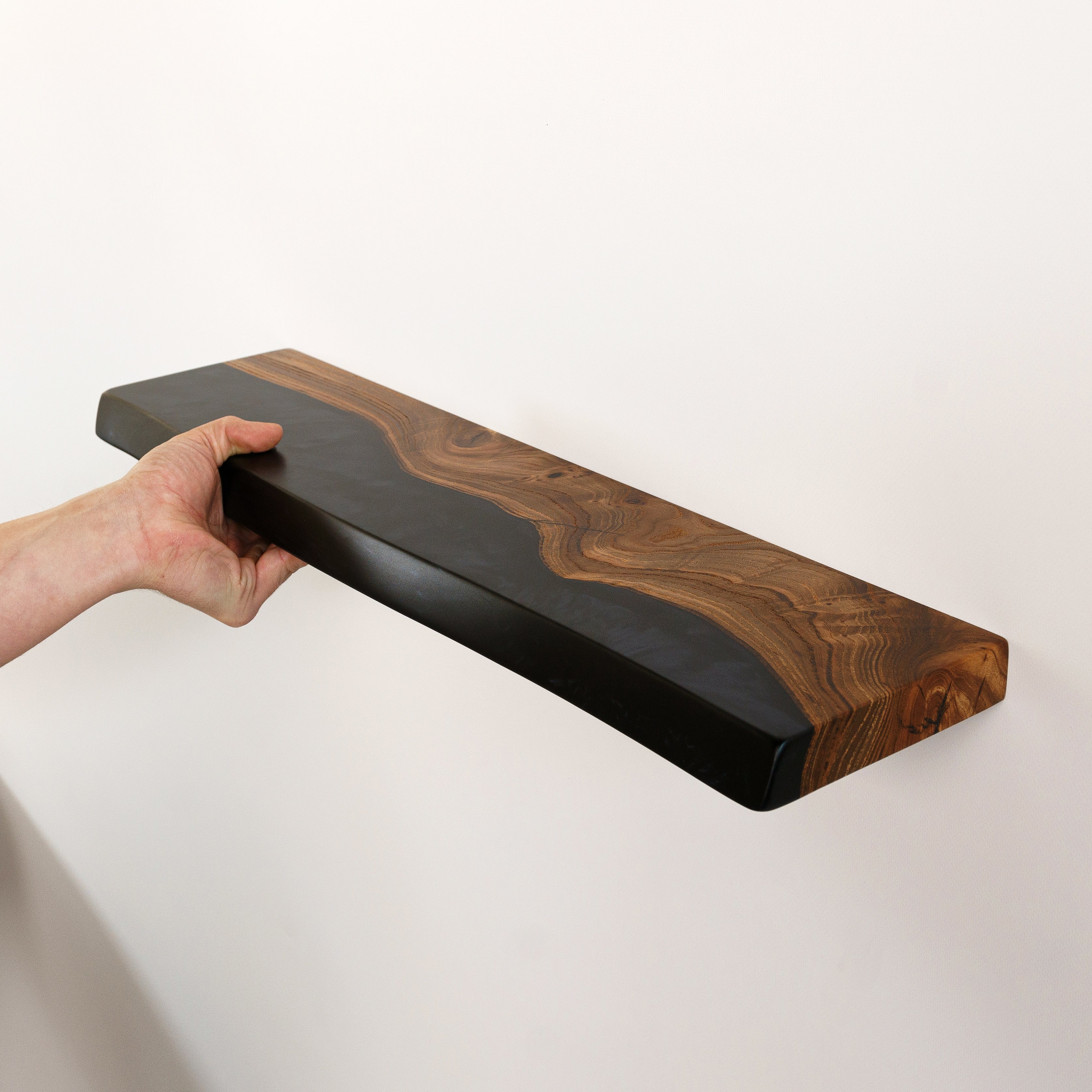 Black Epoxy & Dark Wood Floating Shelf