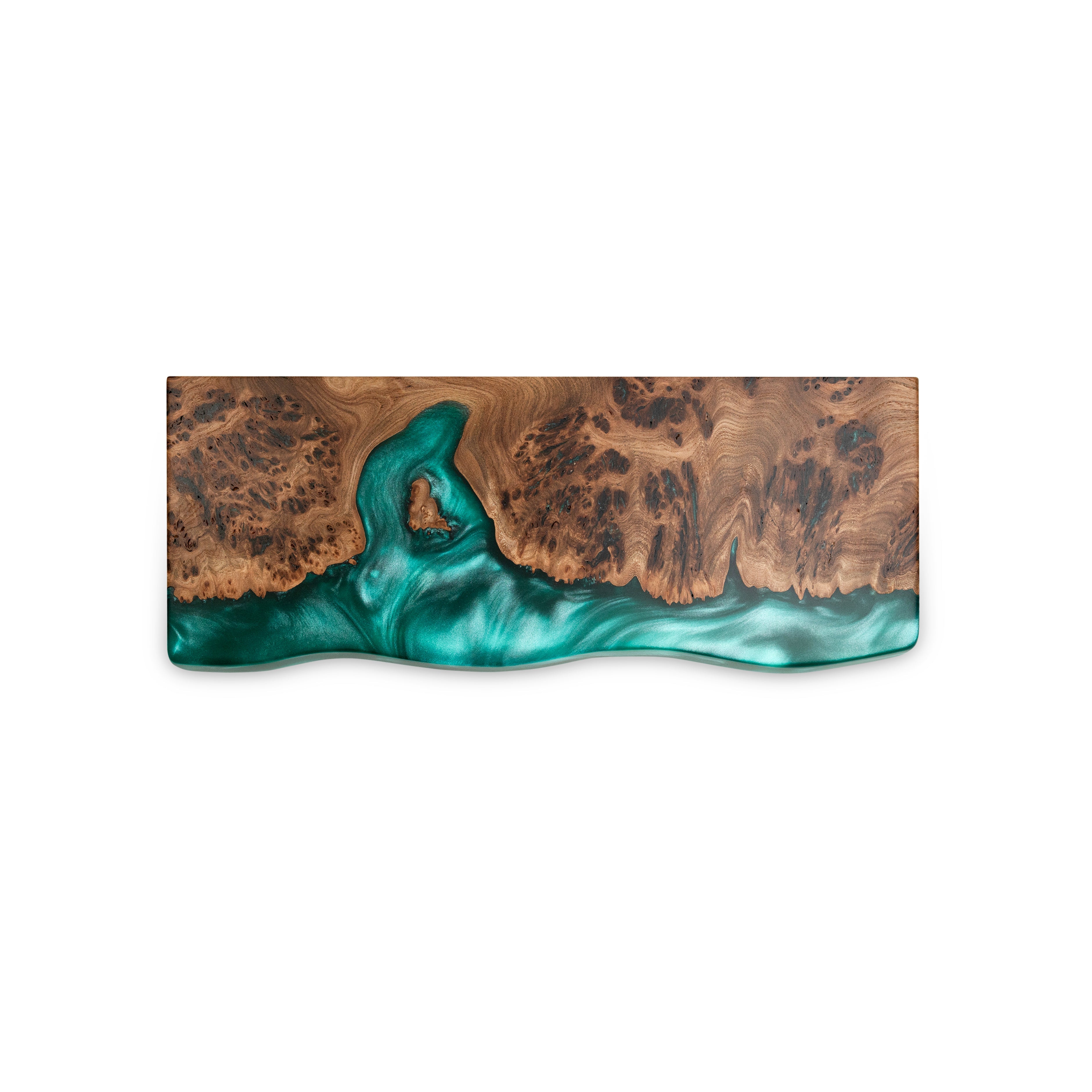 Green Pearl Epoxy & Dark Wood Floating Shelf