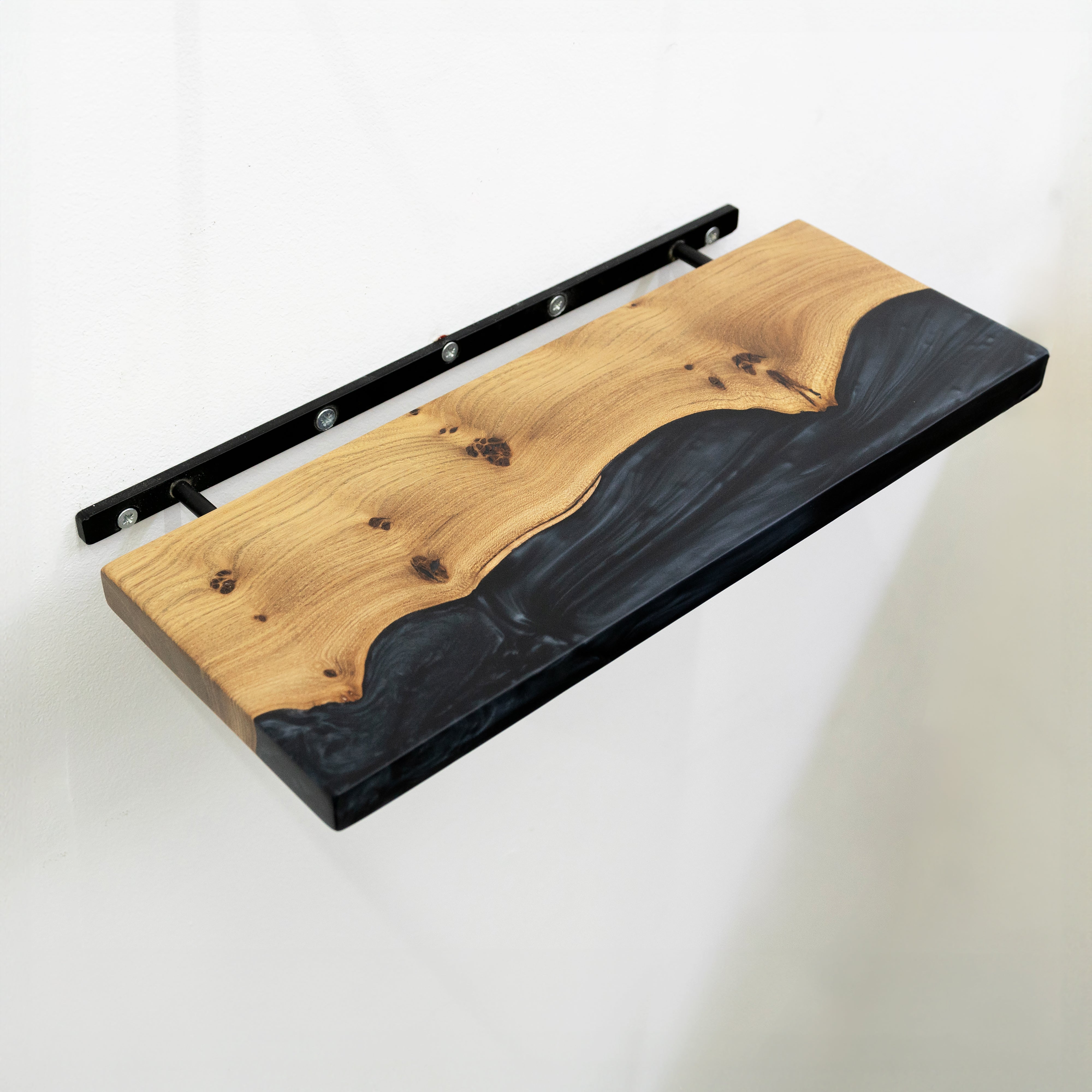 Black Epoxy & Elm Wood - Wedge Floating Shelf