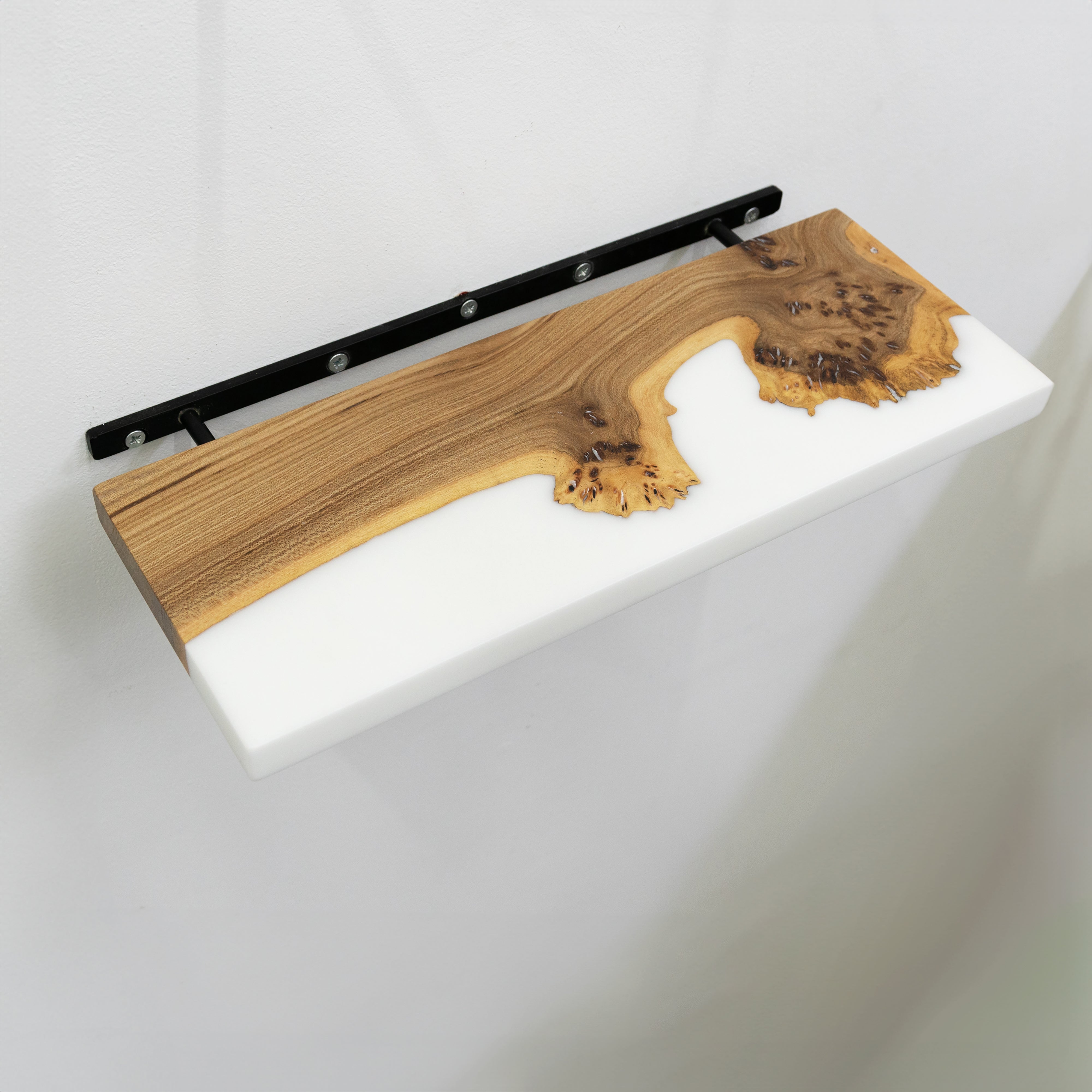 White Epoxy & Elm Wood - Live Edge Floating Shelf