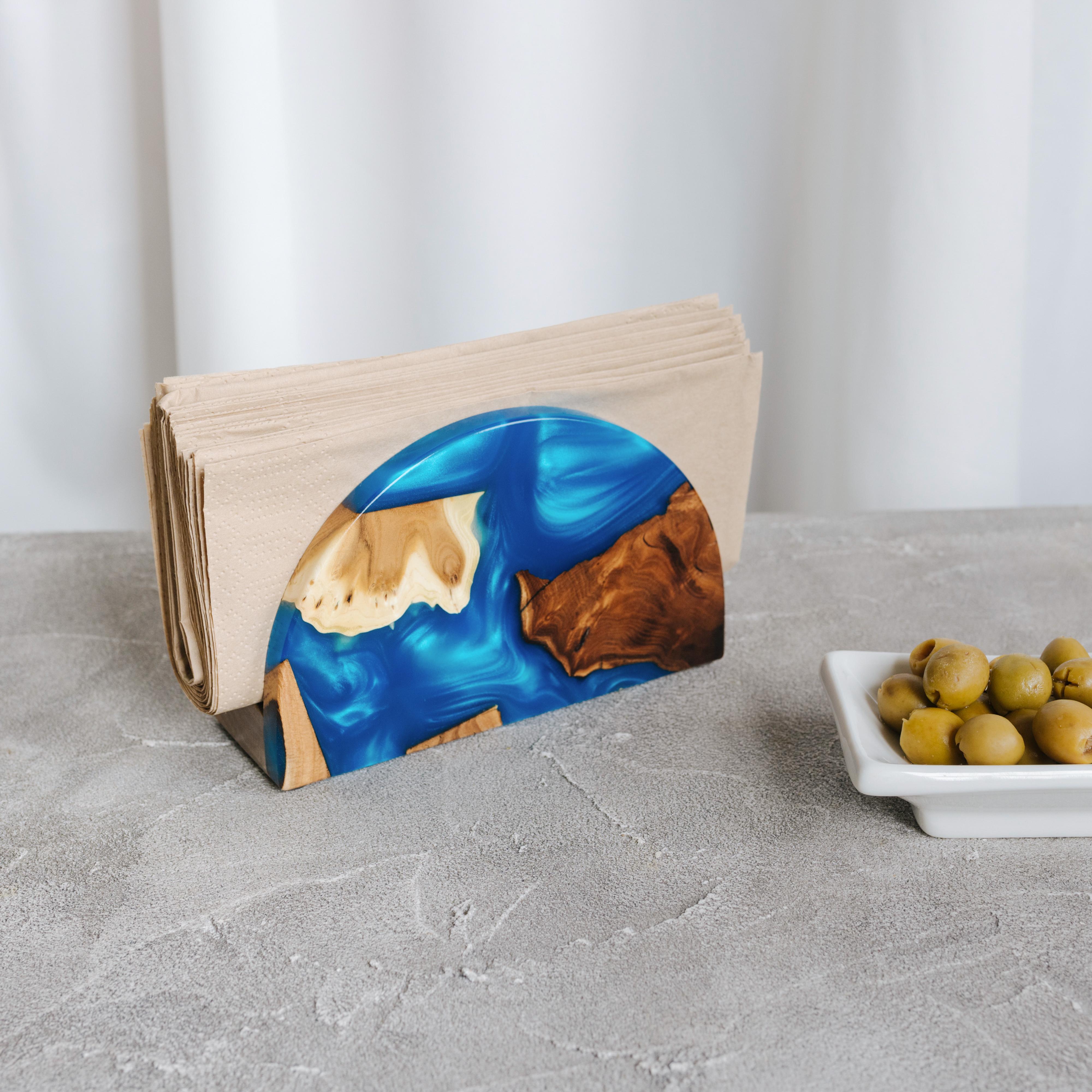 Wood & Resin Semicircle Napkin Holder HYGGE – Olive Blue