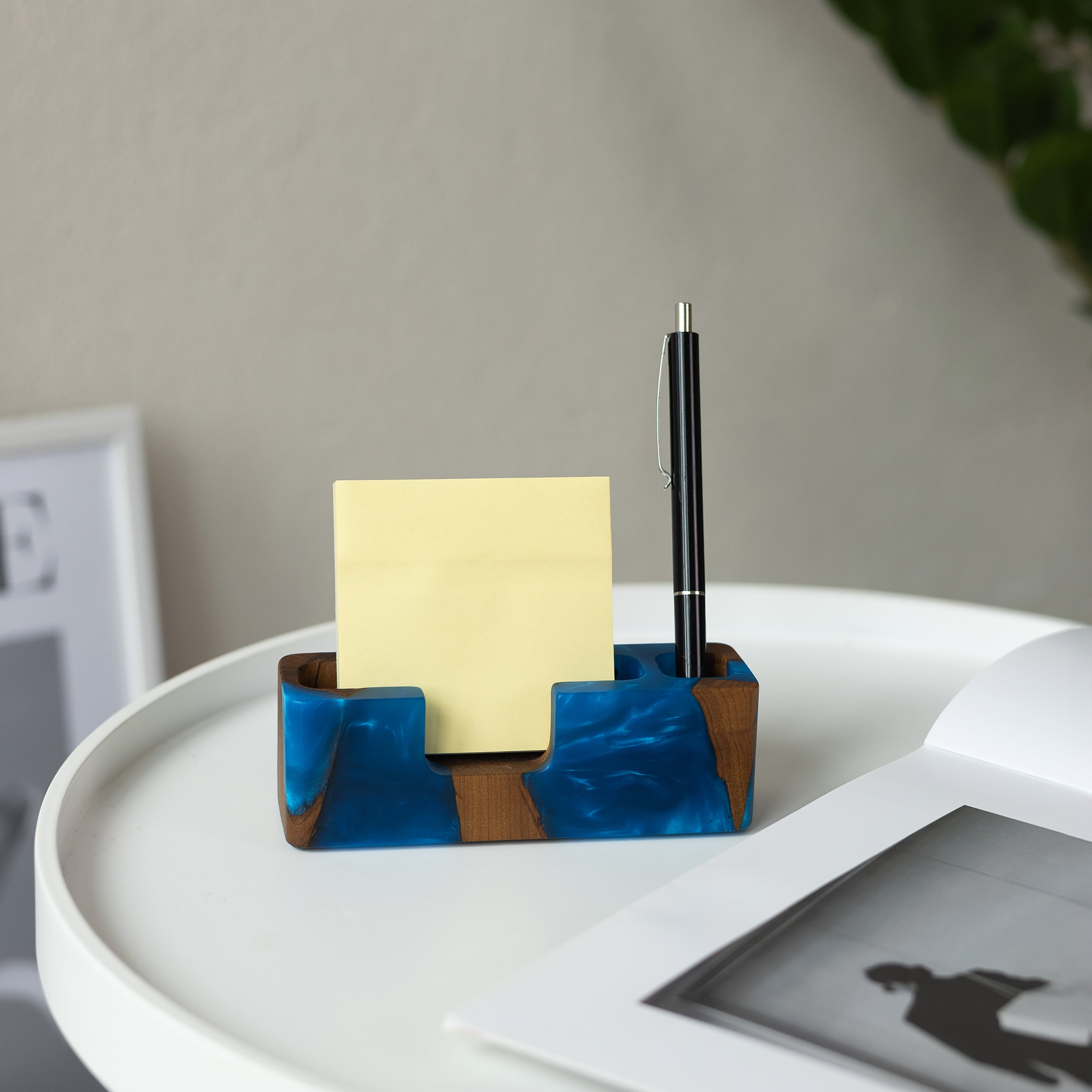 Wood & Resin Desk Organizer SMART – Elm Blue Pearl