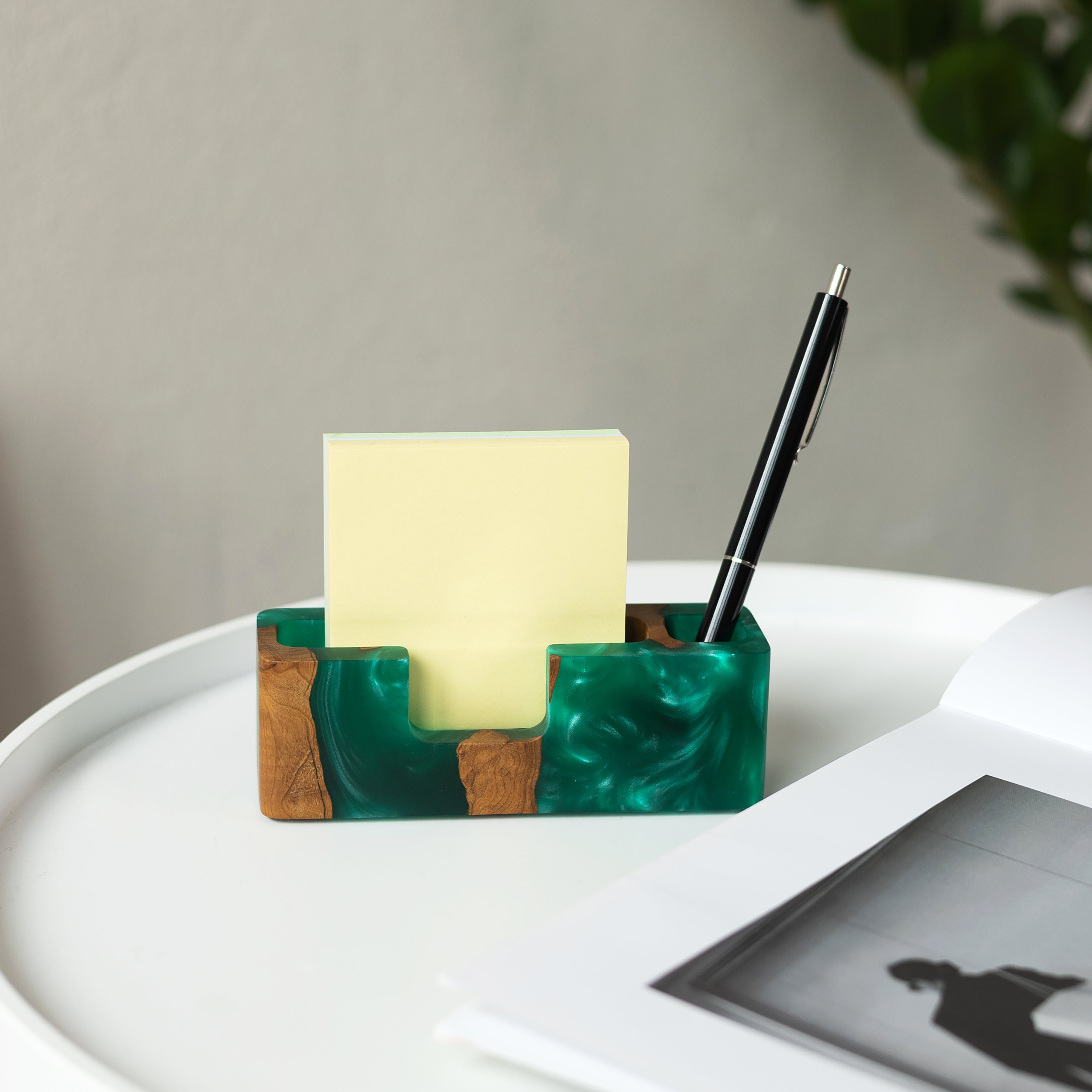 Wood & Resin Desk Organizer SMART – Elm Green Pearl