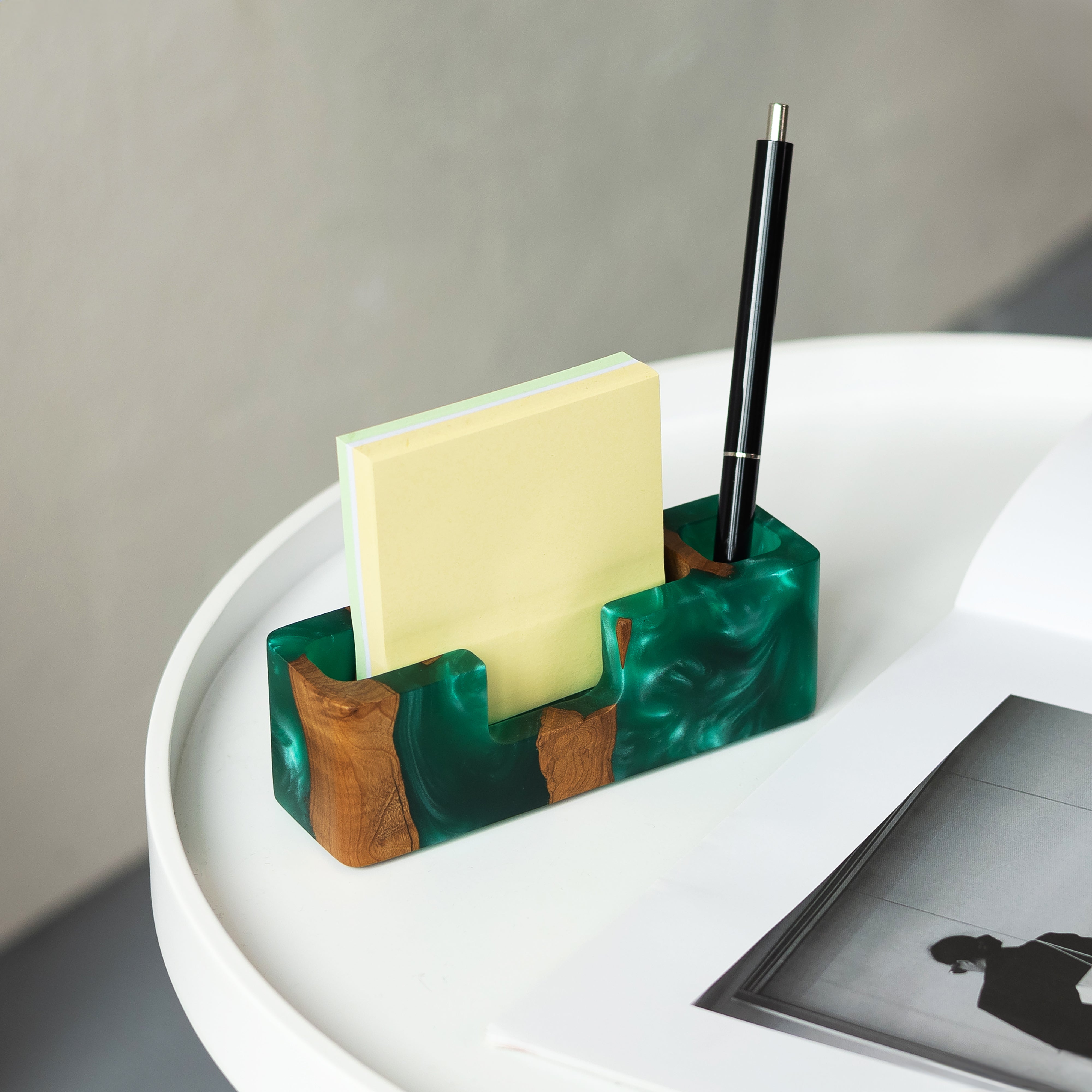 Wood & Resin Desk Organizer SMART – Elm Green Pearl