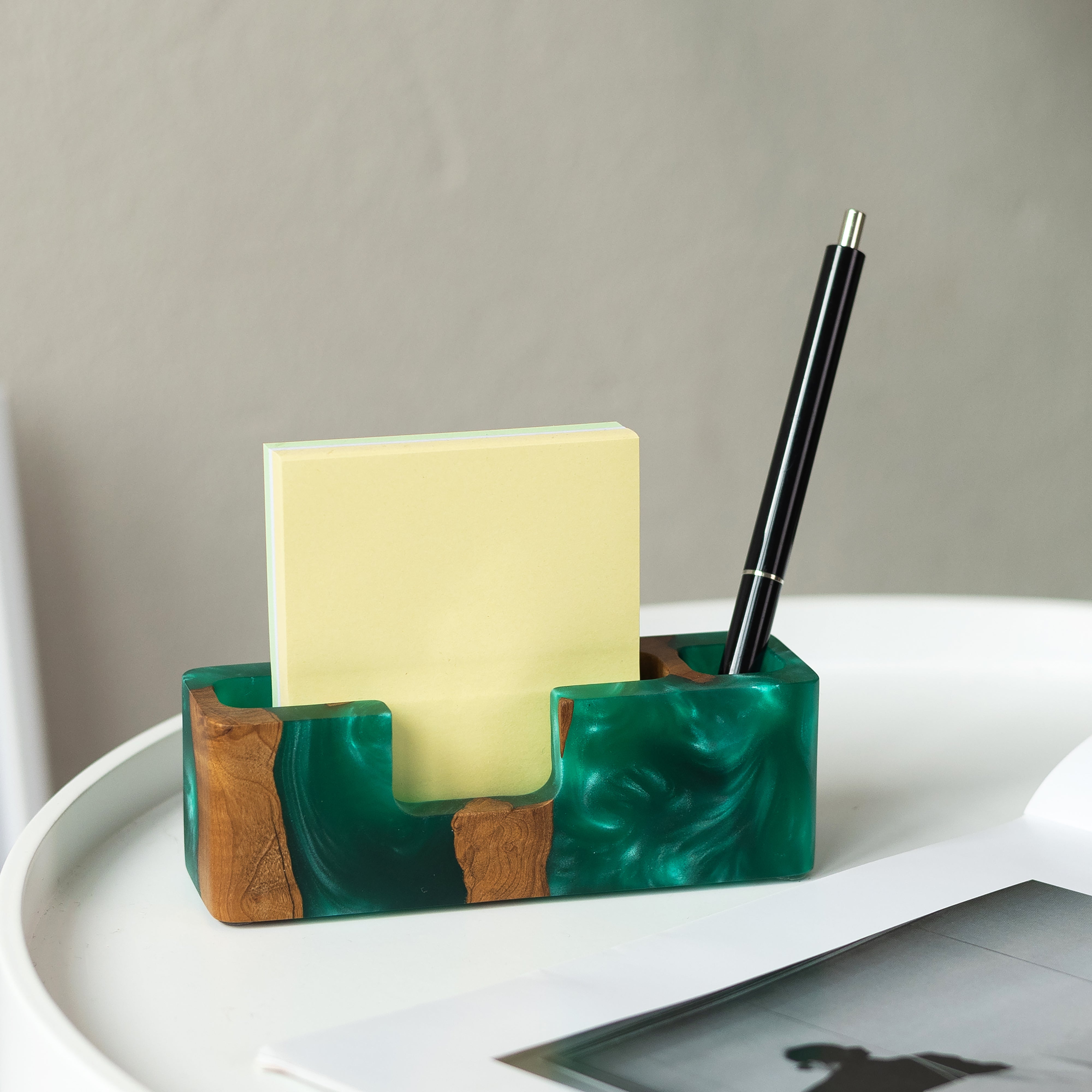 Wood & Resin Desk Organizer SMART – Elm Green Pearl