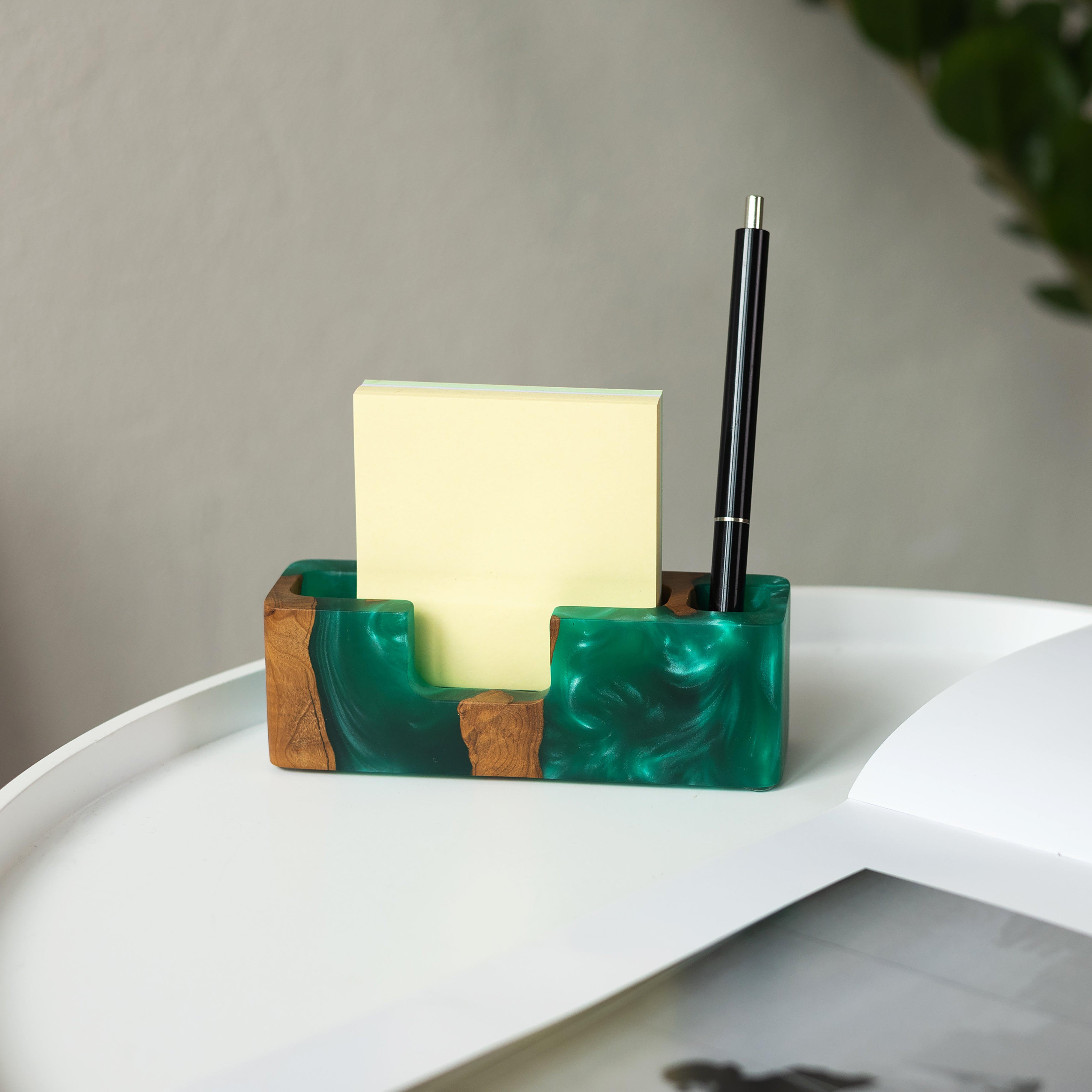Wood & Resin Desk Organizer SMART – Elm Green Pearl