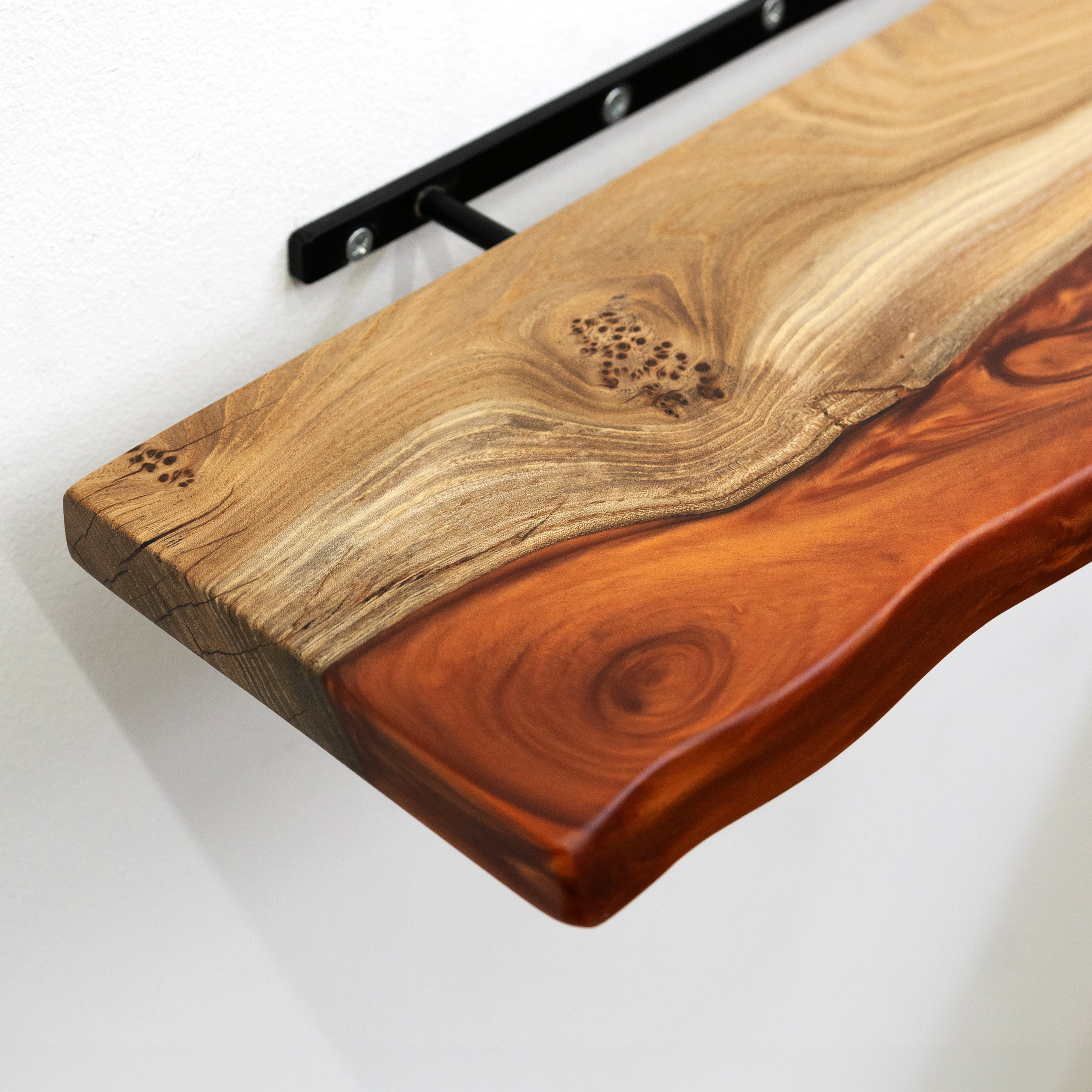 Amber Epoxy & Elm Wood - Live Edge Floating Shelf