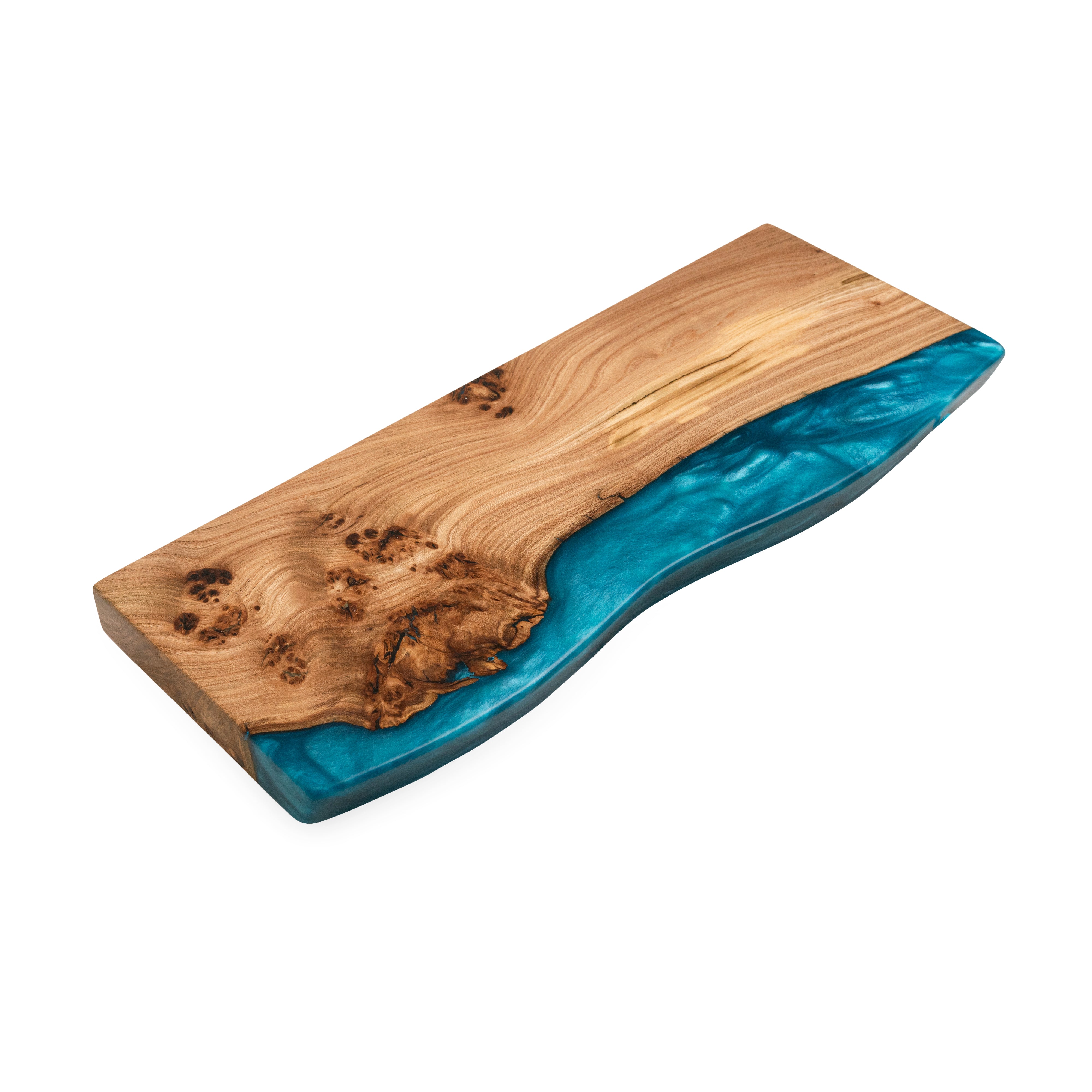 Sky Blue Epoxy & Dark Wood Floating Shelf