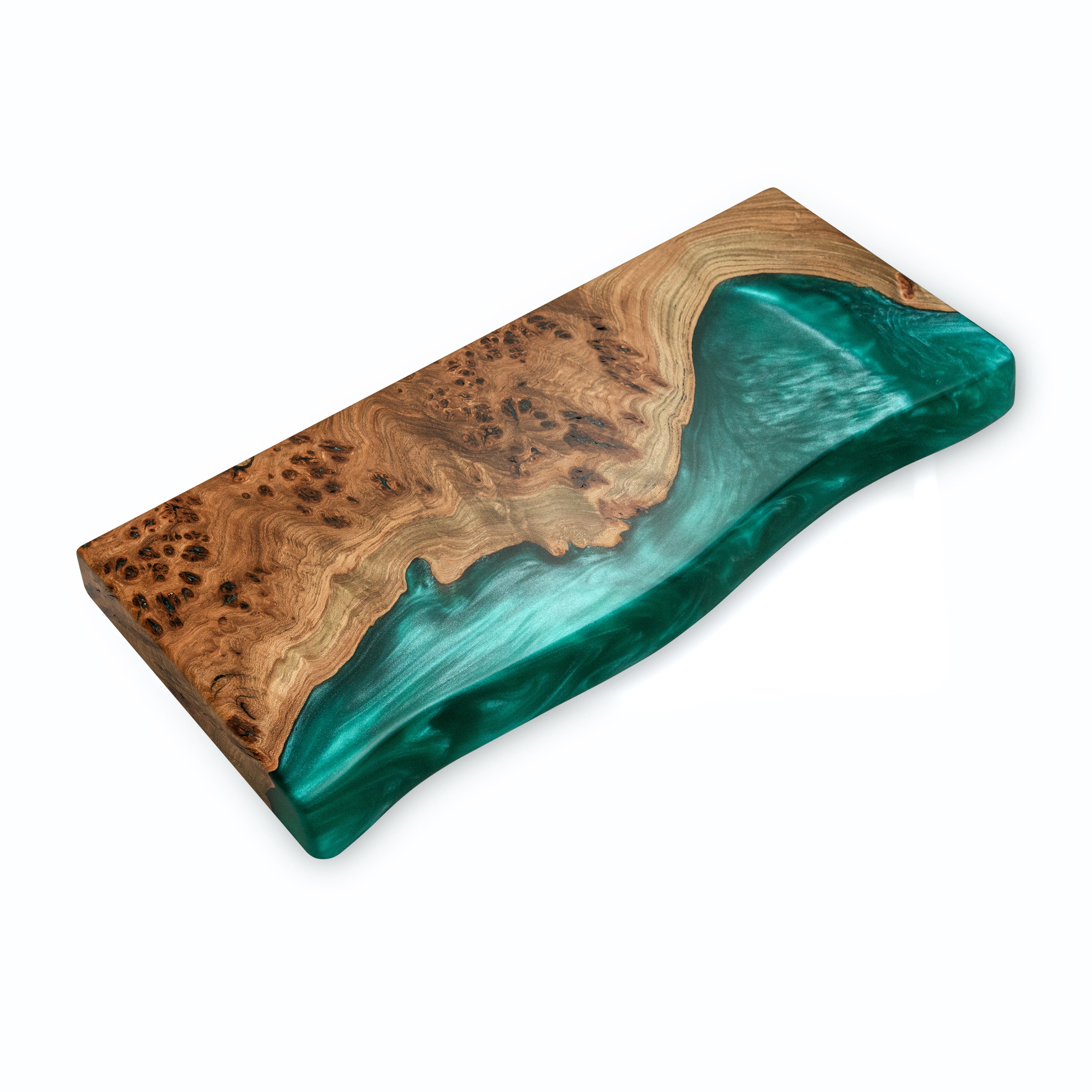 Green Pearl Epoxy & Dark Wood Floating Shelf