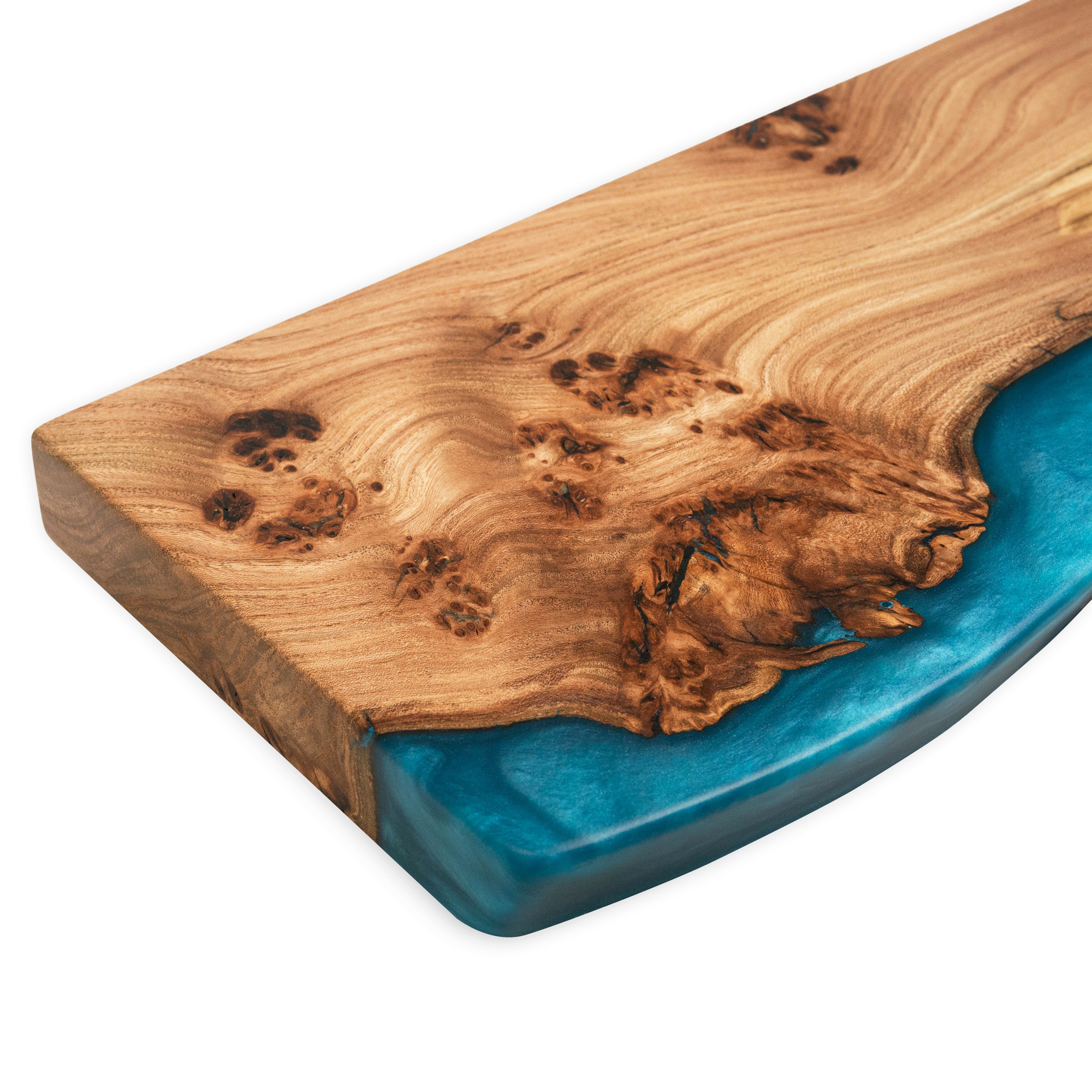 Sky Blue Epoxy & Dark Wood Floating Shelf