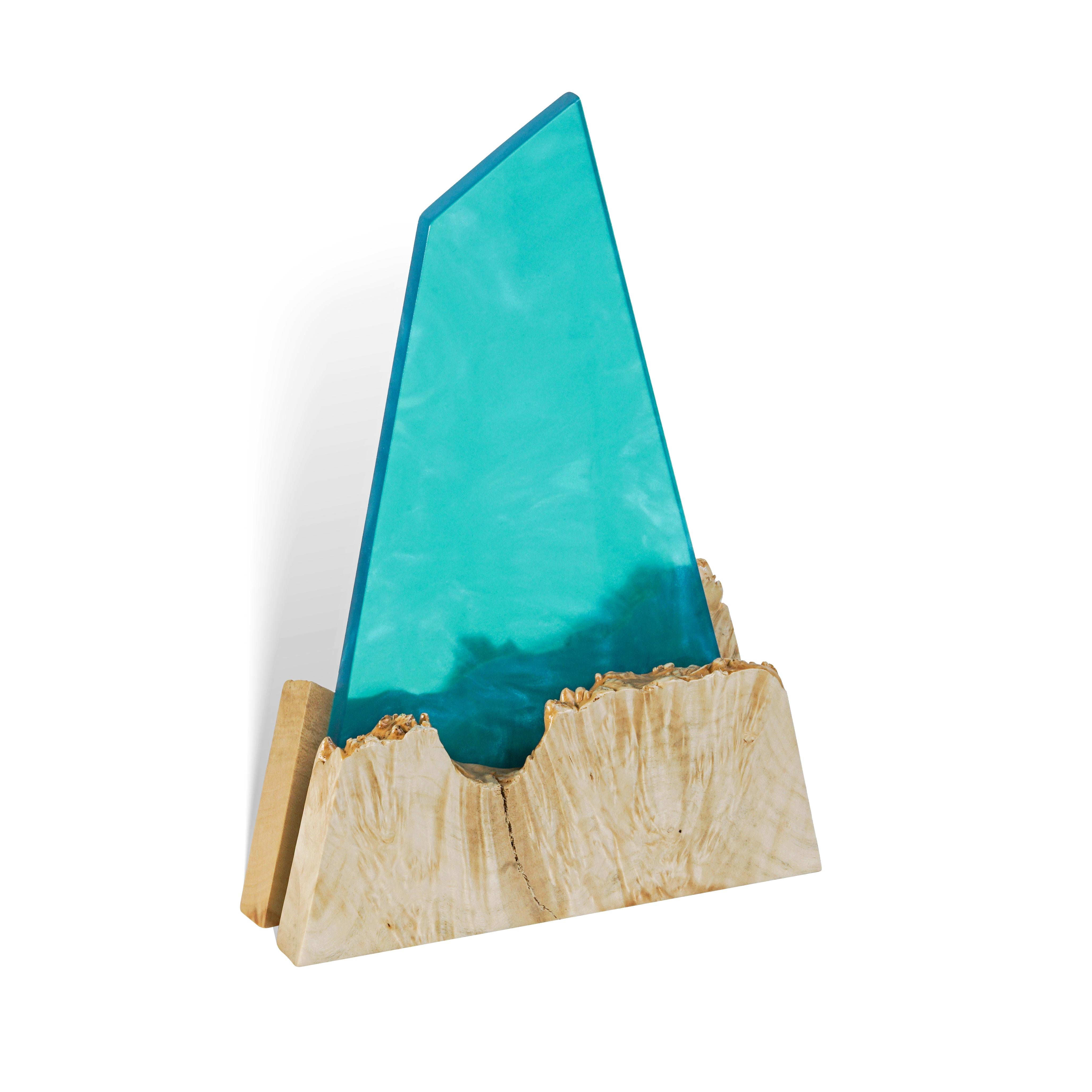 Aqua Blue Epoxy & Light Wood Award Plaque