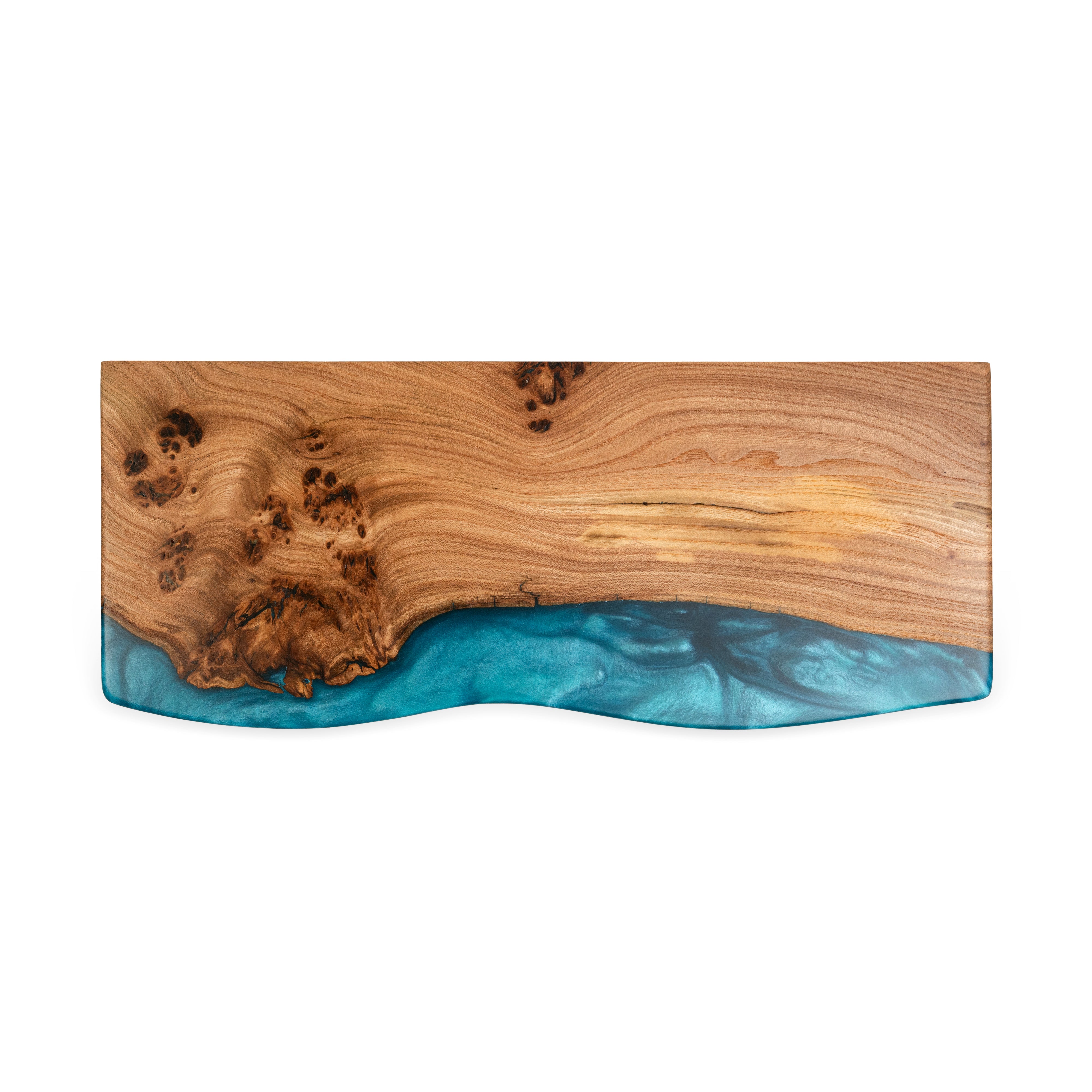 Sky Blue Epoxy & Dark Wood Floating Shelf