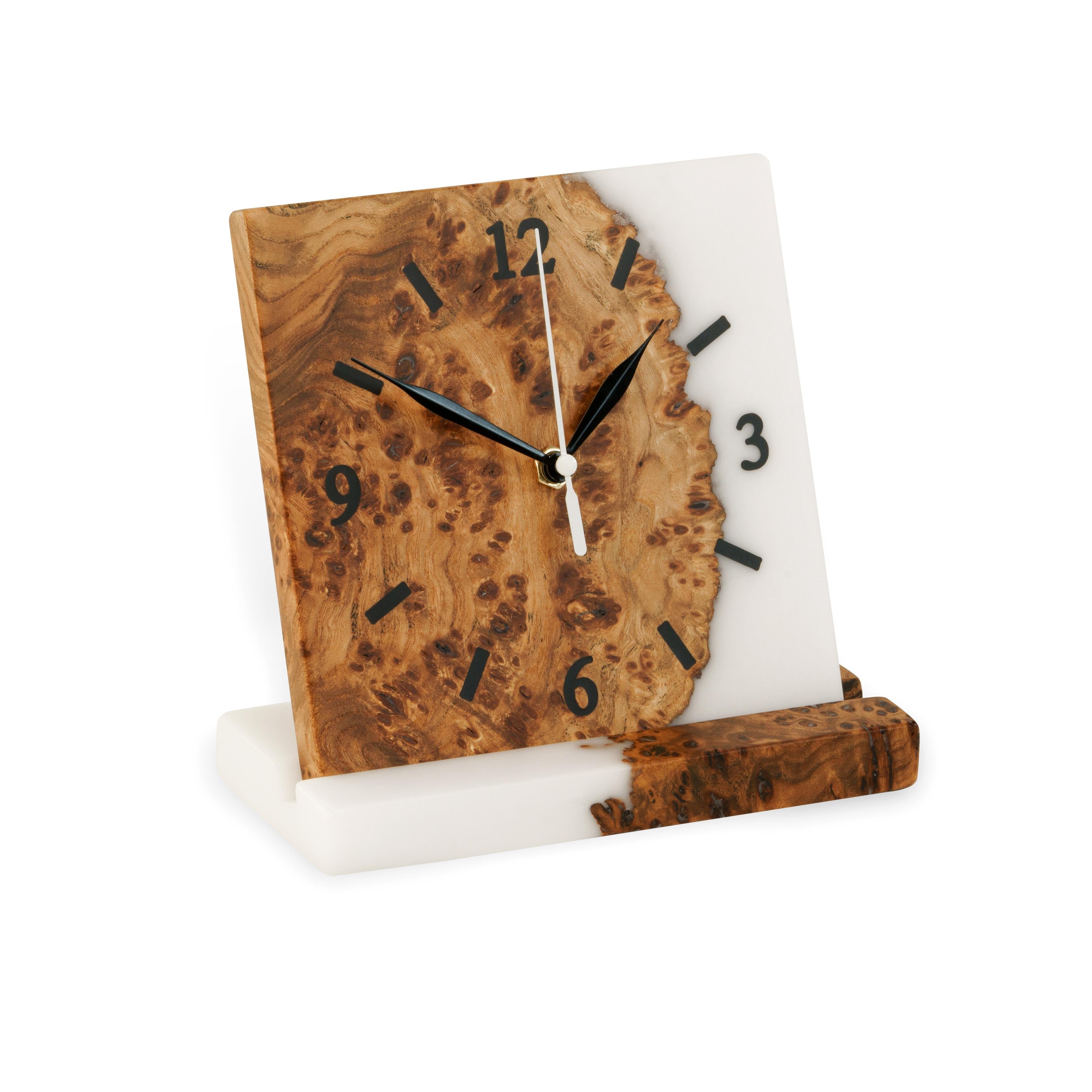 Wood & Resin Desk Clock HORA – Elm White