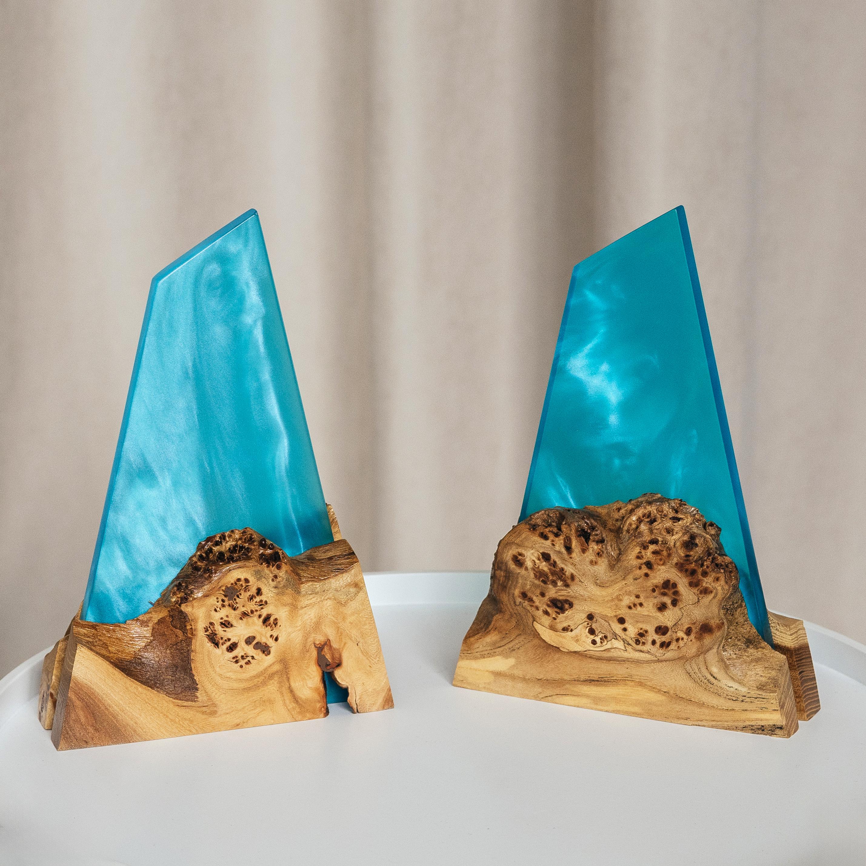 Aqua Blue Epoxy & Dark Wood Award Plaque