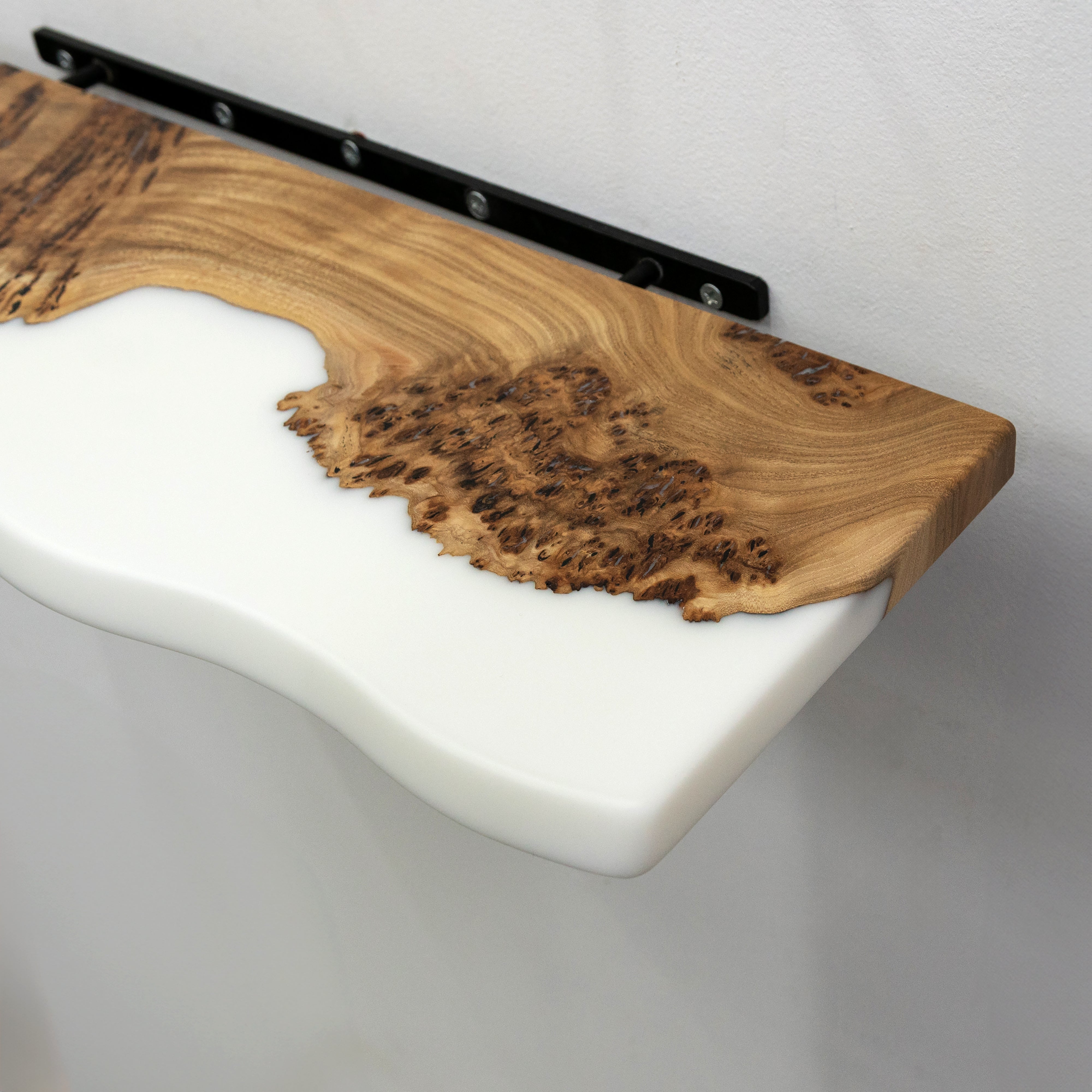 White Epoxy & Elm Wood - Live Edge Floating Shelf