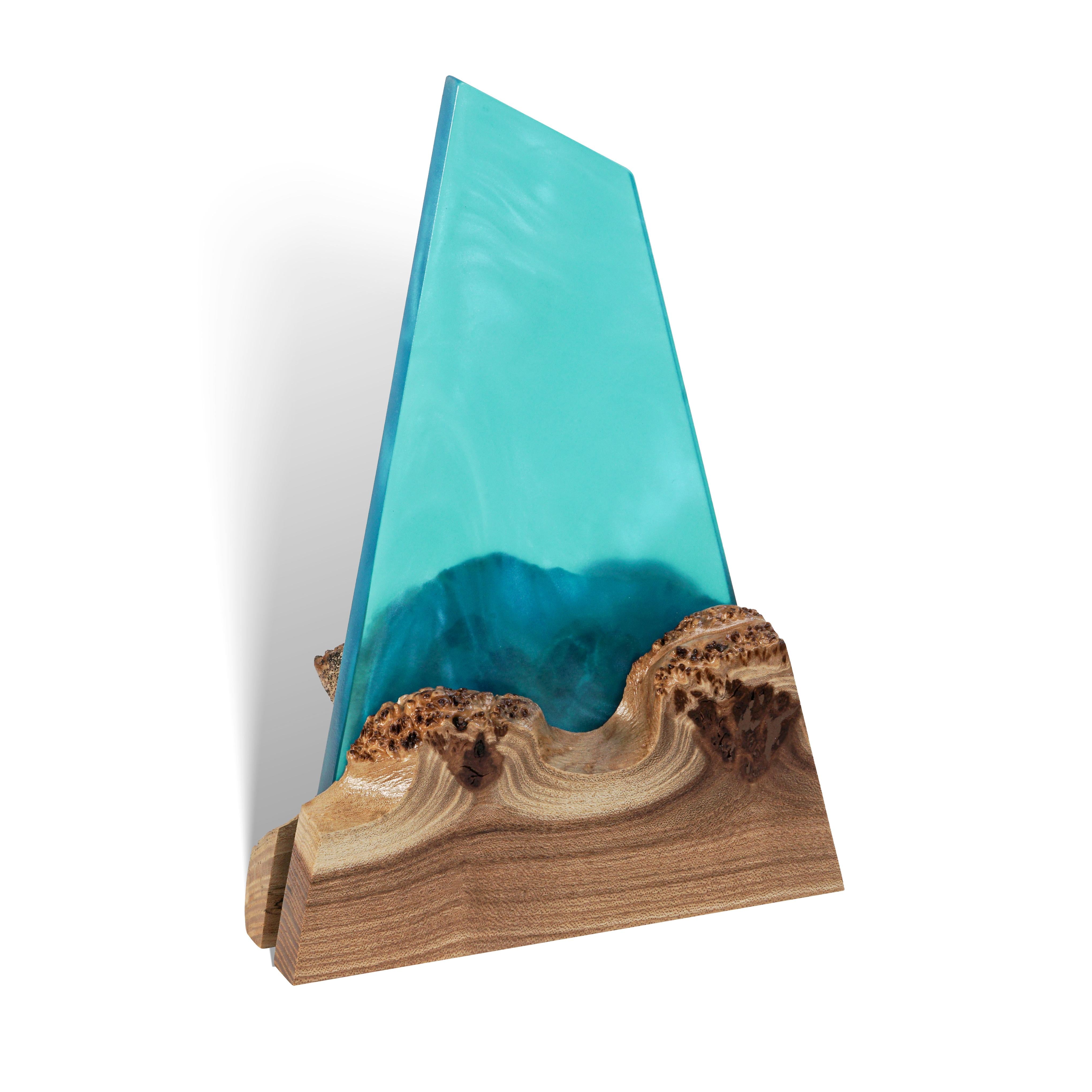 Aqua Blue Epoxy & Dark Wood Award Plaque