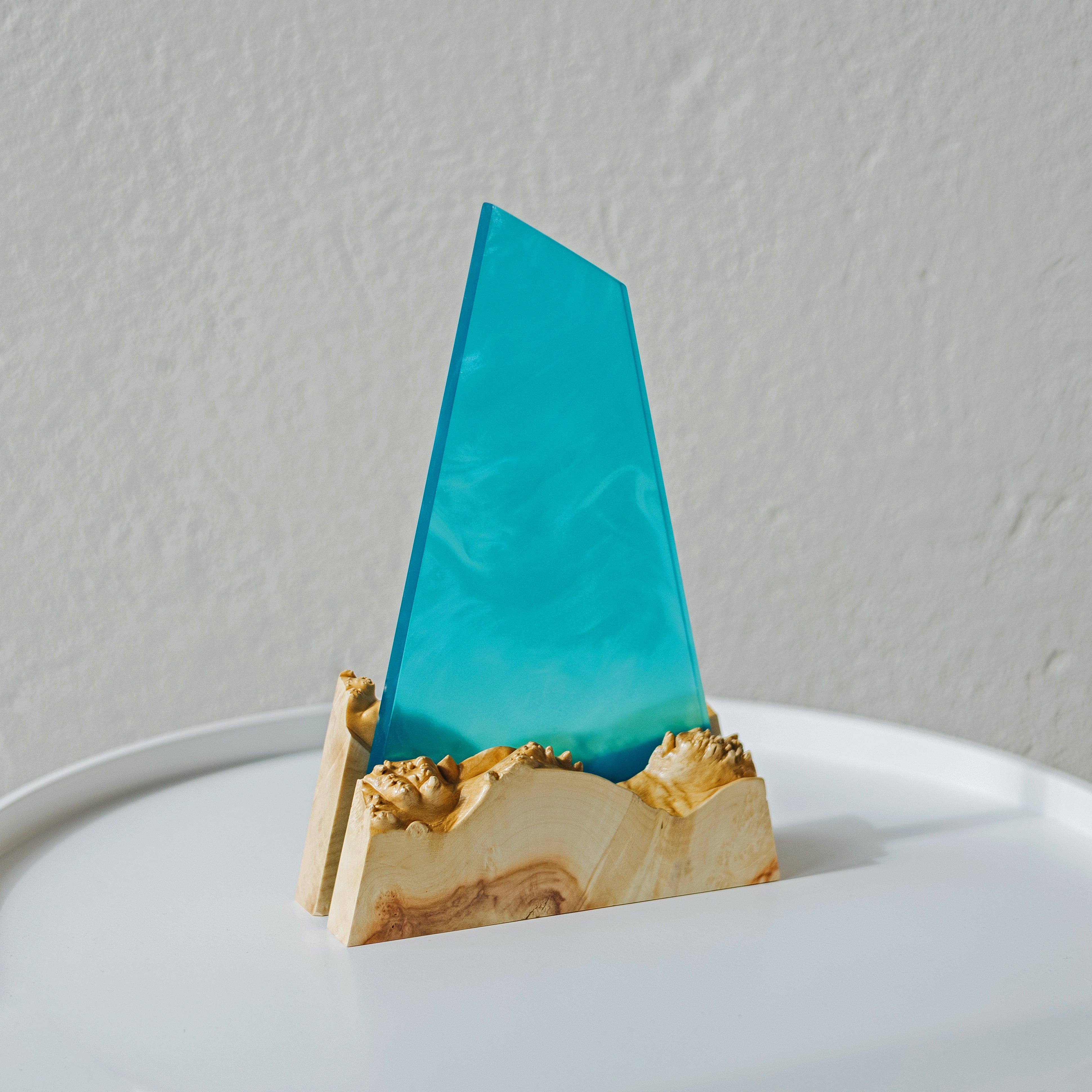 Aqua Blue Epoxy & Light Wood Award Plaque