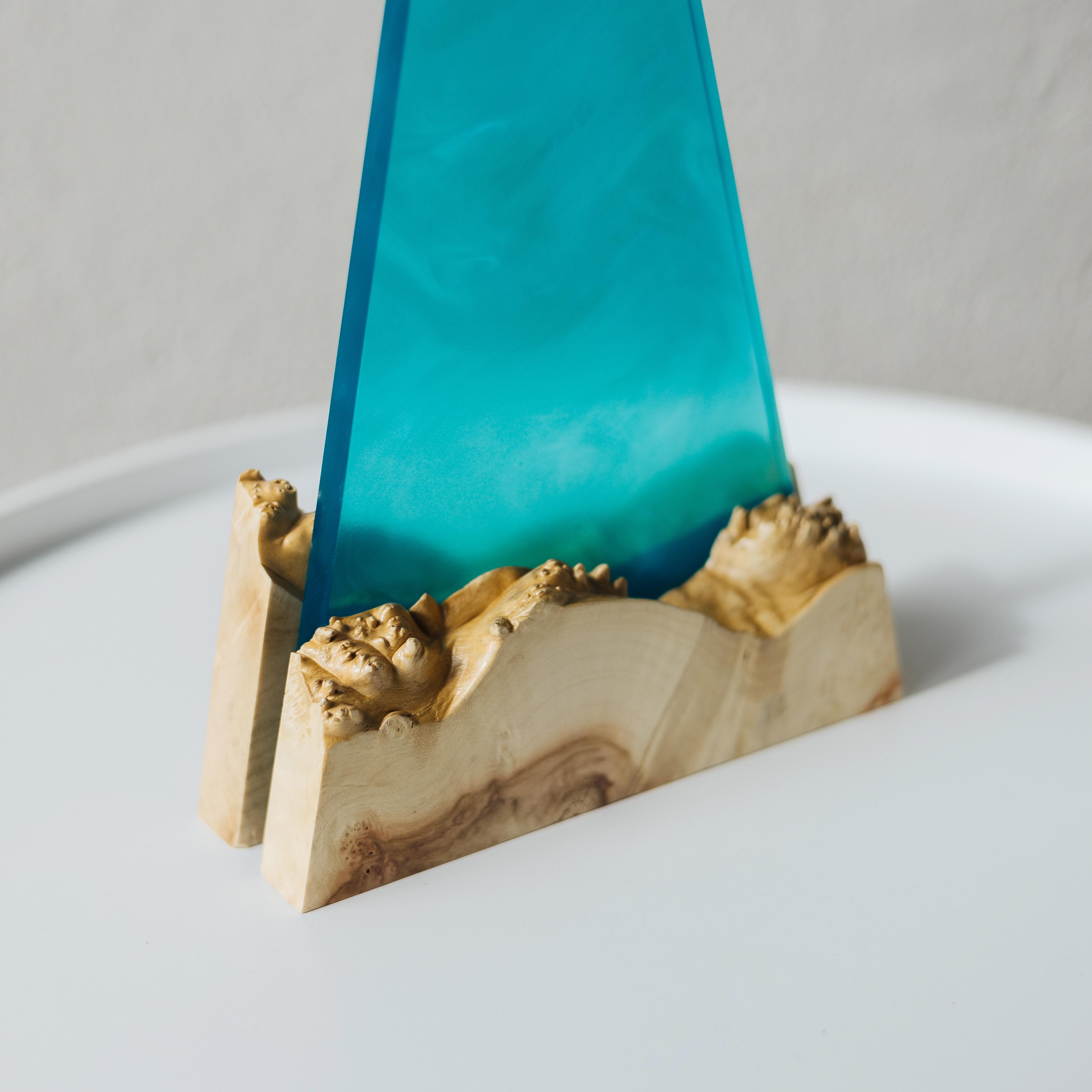 Aqua Blue Epoxy & Light Wood Award Plaque