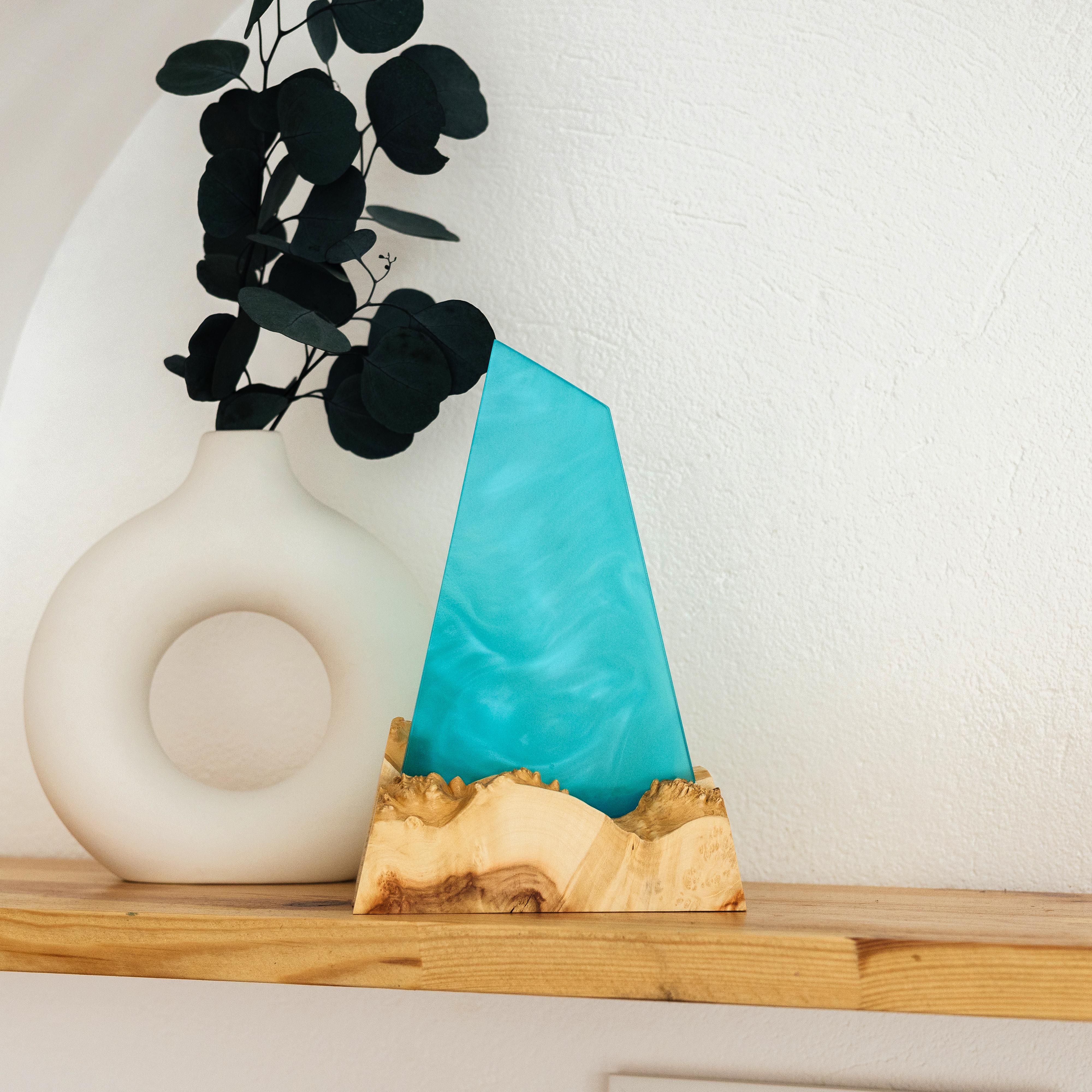 Aqua Blue Epoxy & Light Wood Award Plaque