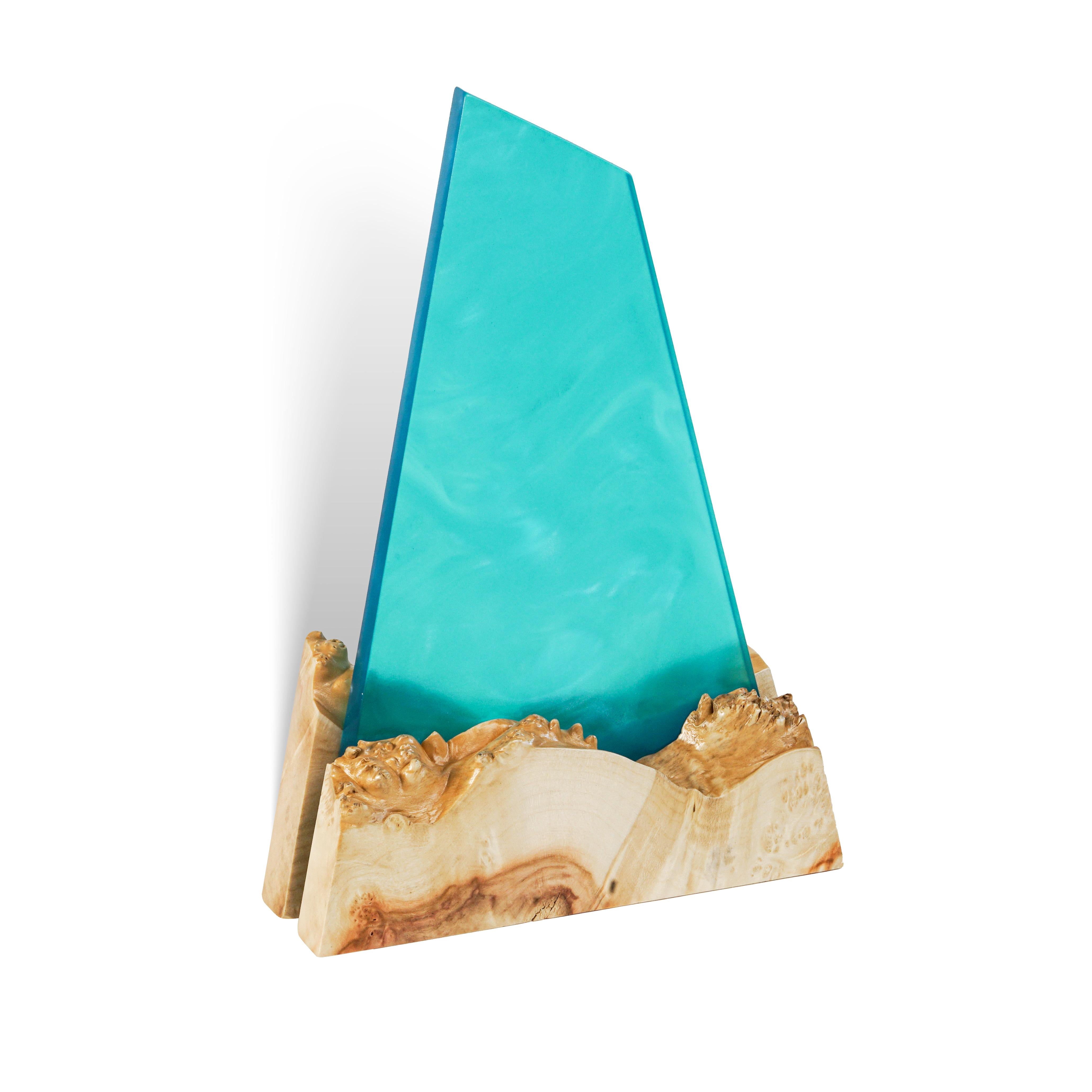 Aqua Blue Epoxy & Light Wood Award Plaque