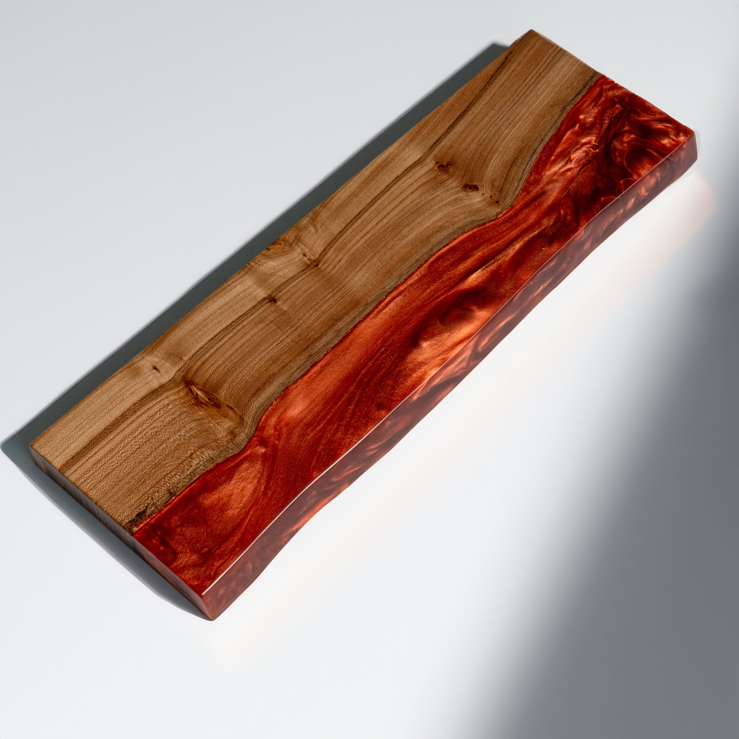 Amber Epoxy & Dark Wood Floating Shelf
