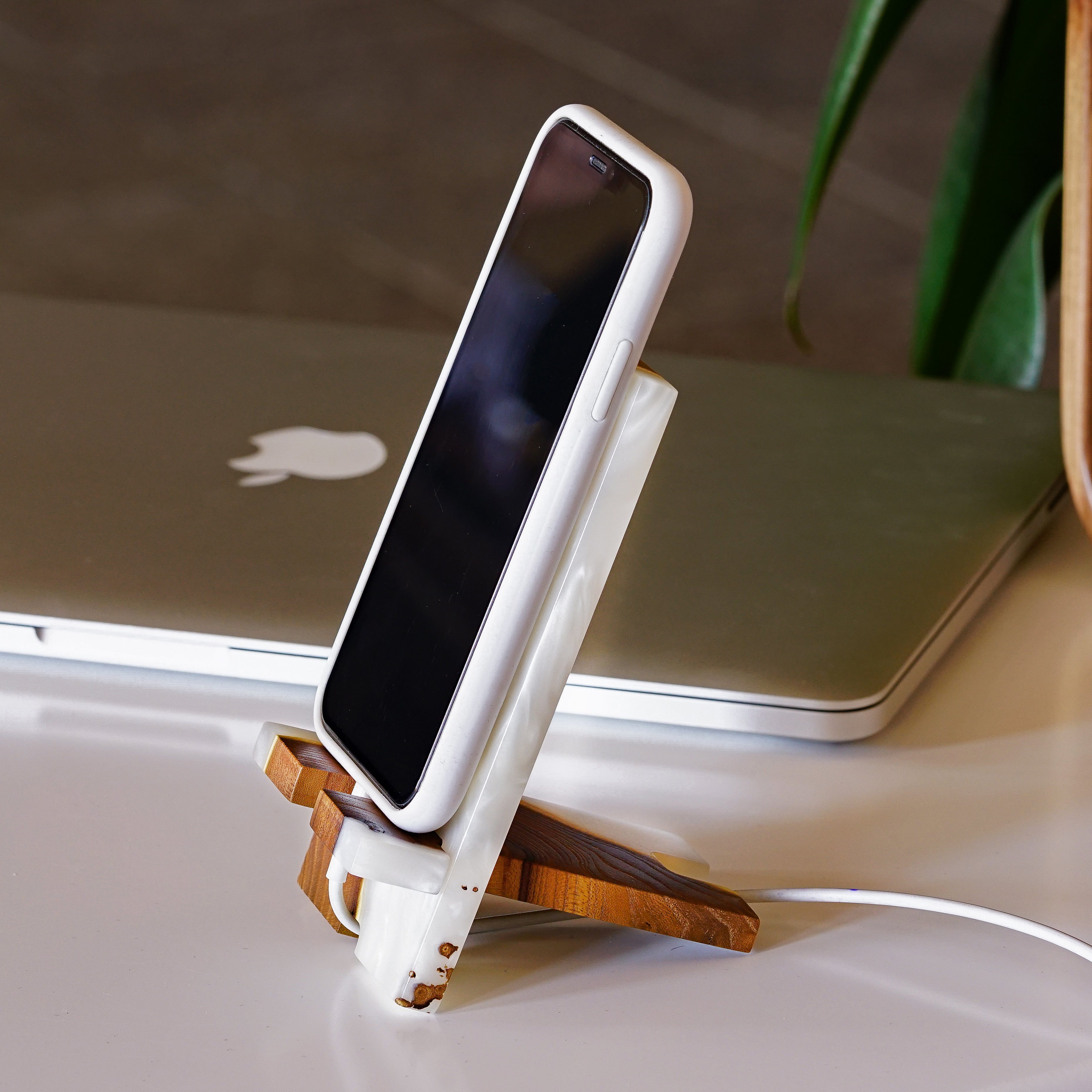 Platinum Epoxy Resin & Dark Wood Phone Holder