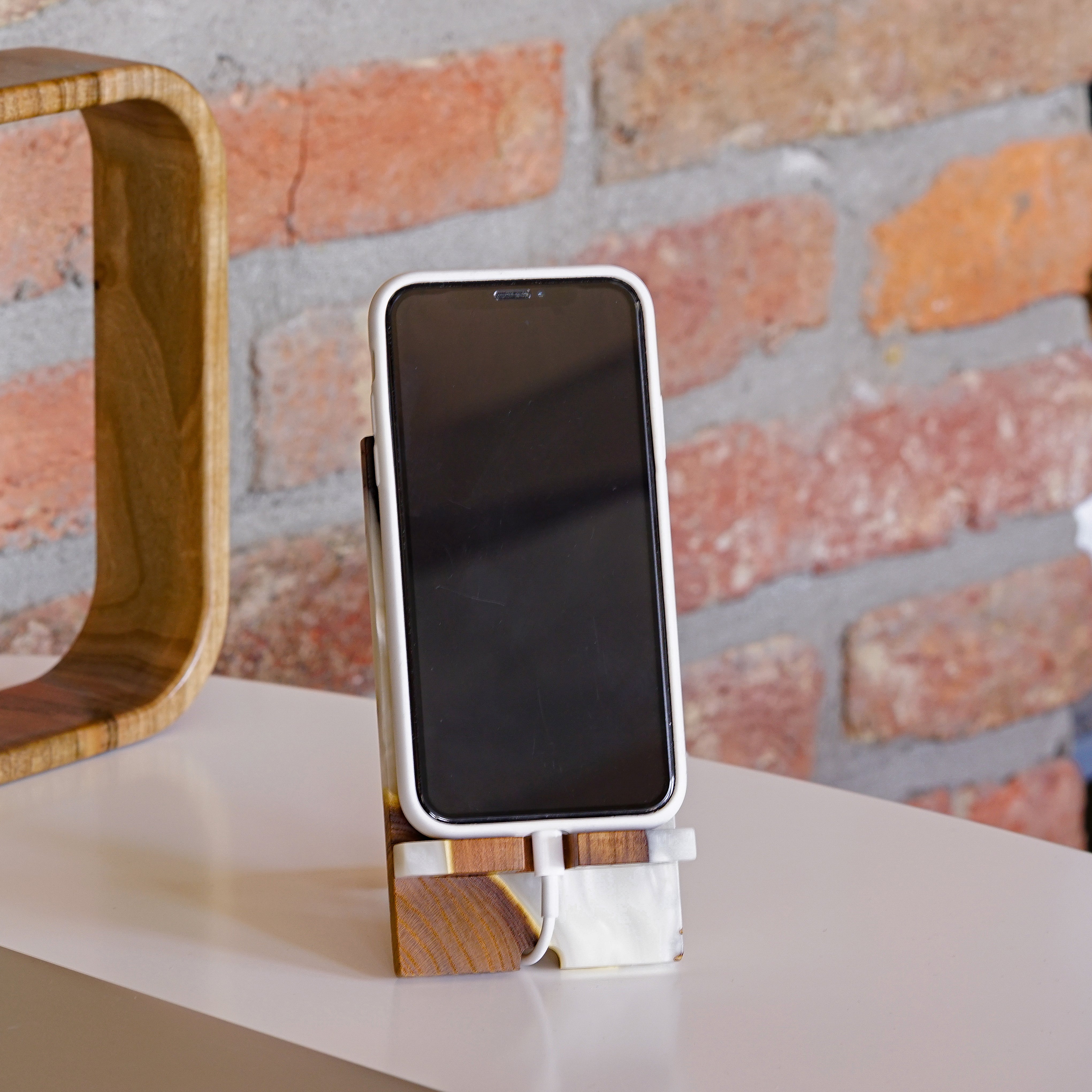 Platinum Epoxy Resin & Dark Wood Phone Holder