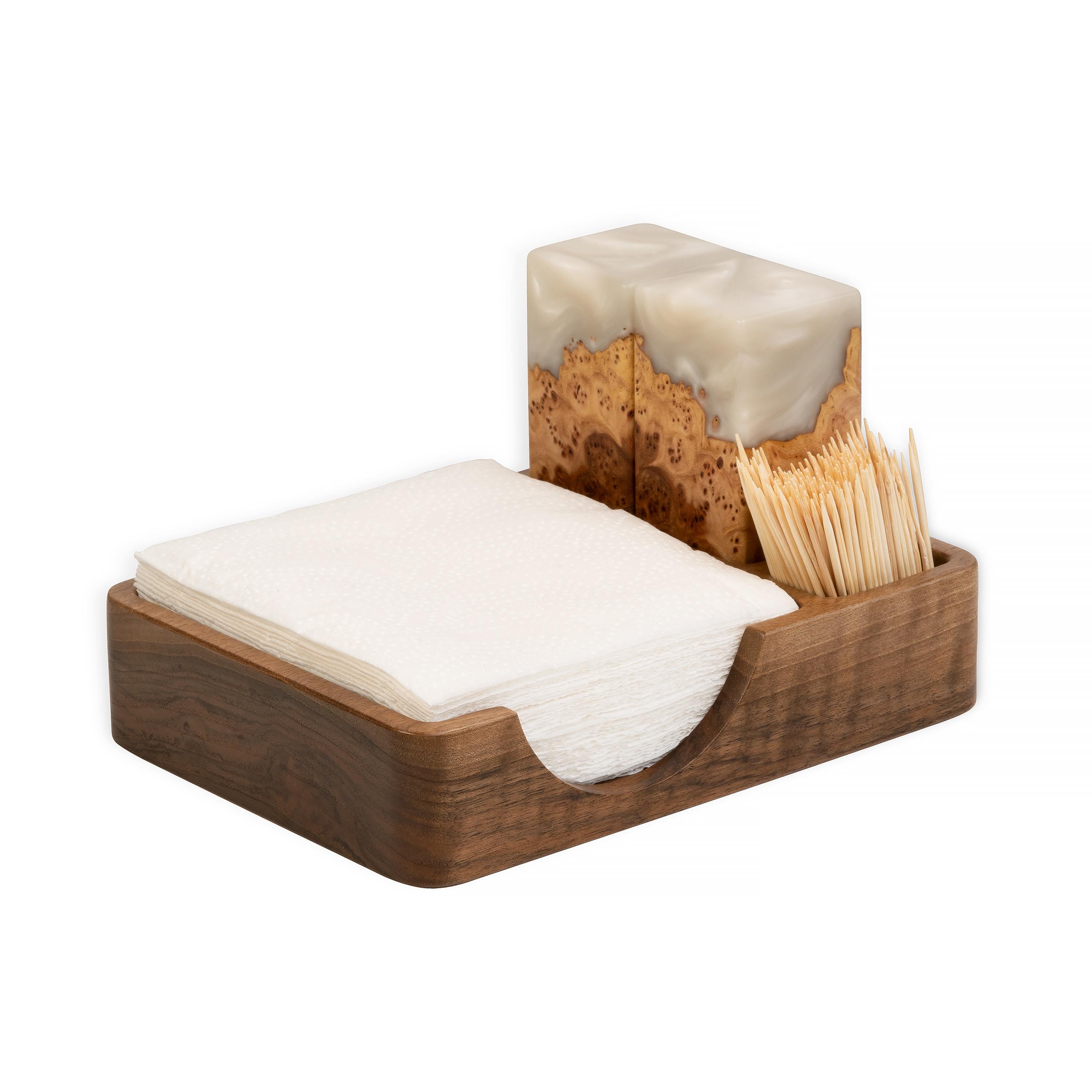Wood & Resin Salt and Pepper Shaker Caddy Set – Elm Platinum