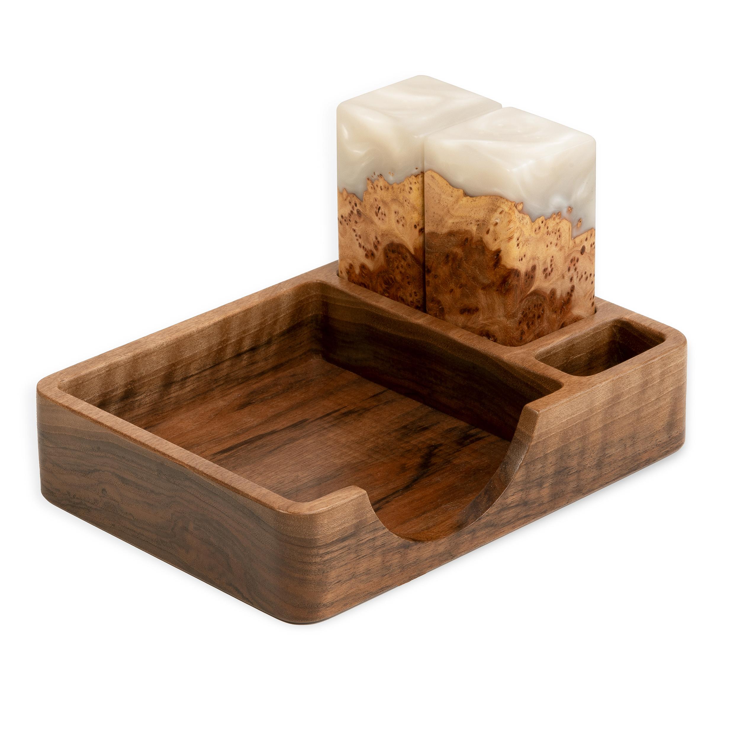 Wood & Resin Salt and Pepper Shaker Caddy Set – Elm Platinum