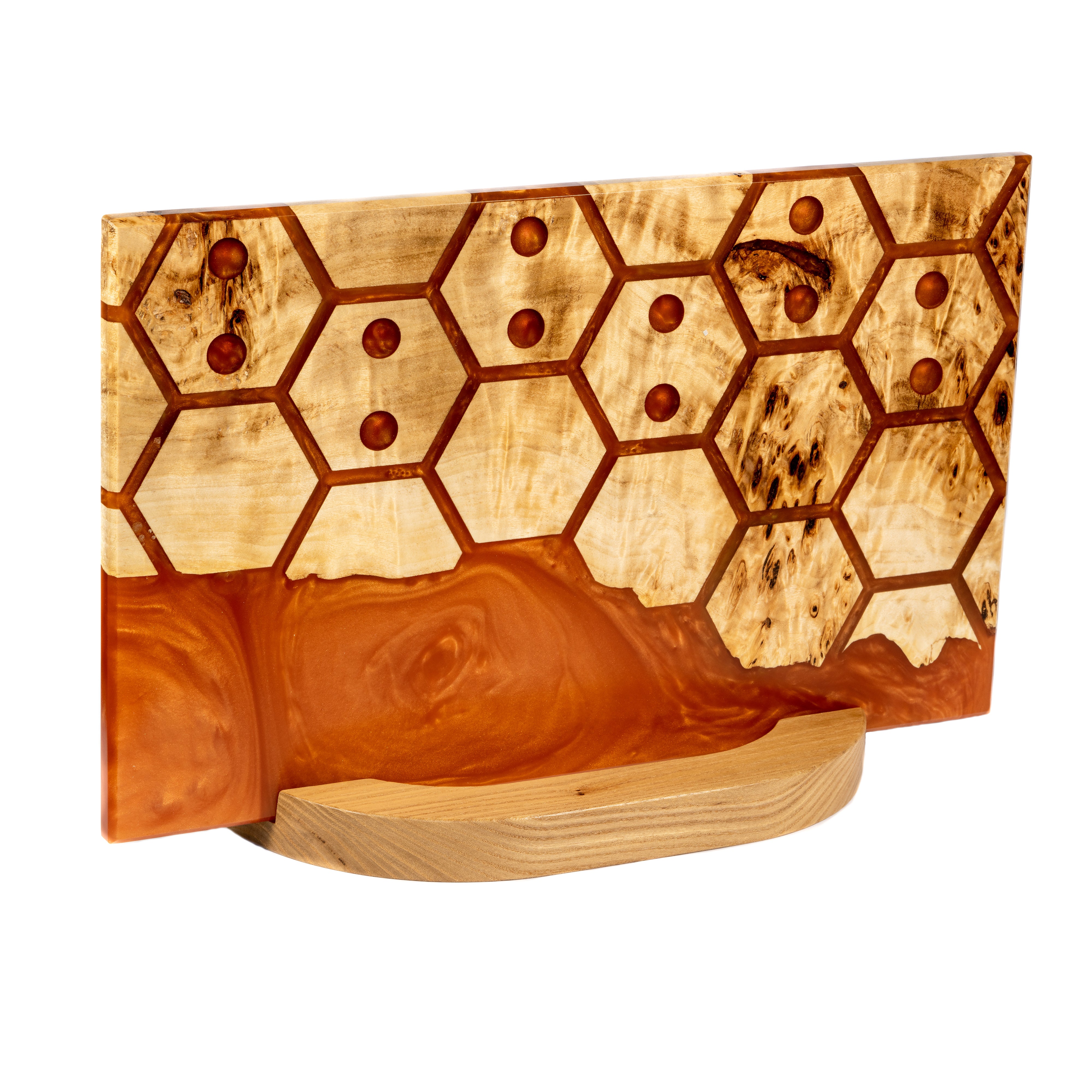 Amber Pearl Epoxy Resin & Wood Magnetic Knife Block UNIVERSE – countertop