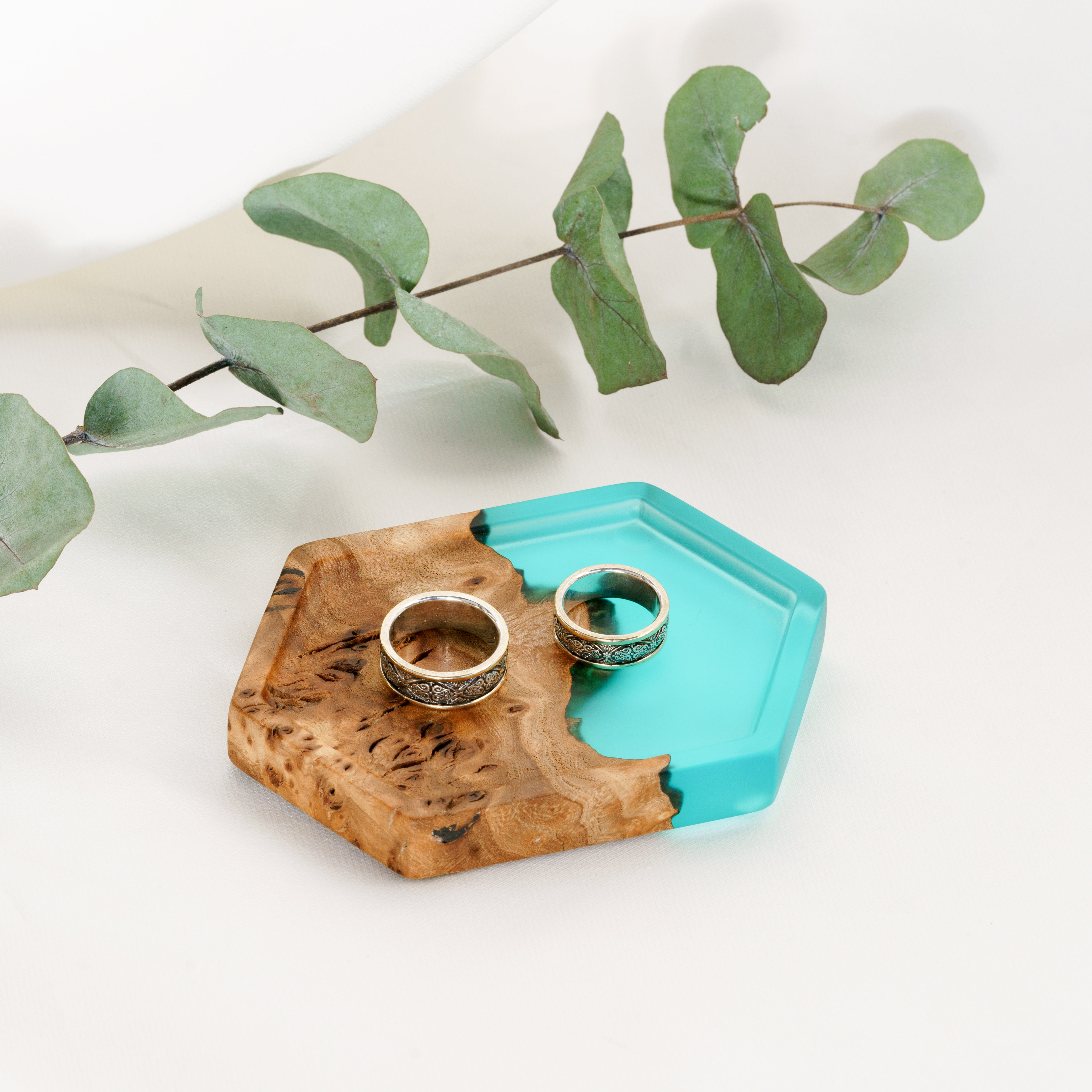 Wood & Resin Jewelry Tray INFINITY – Elm Aqua Blue