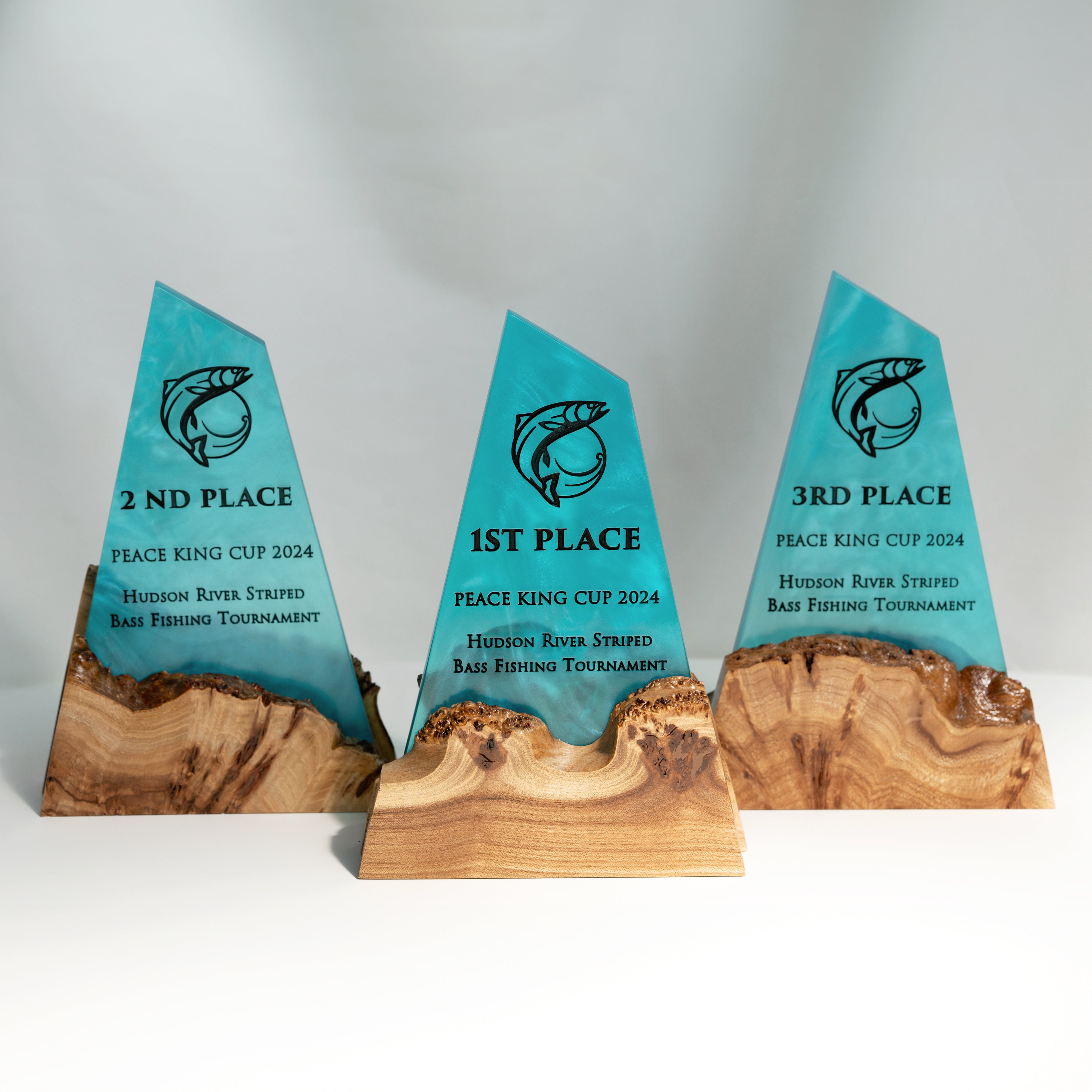 Aqua Blue Epoxy & Dark Wood Award Plaque