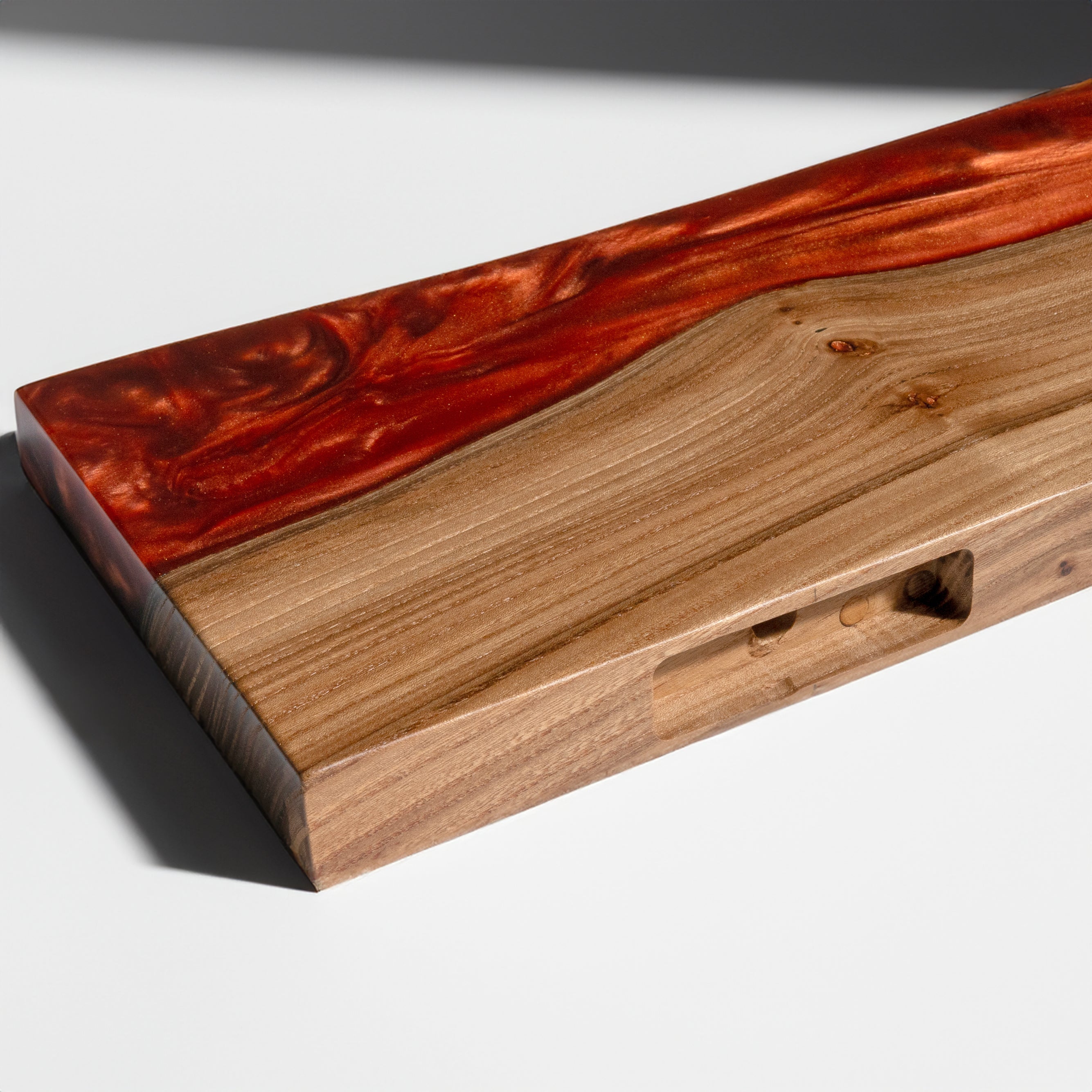 Amber Epoxy & Dark Wood Floating Shelf