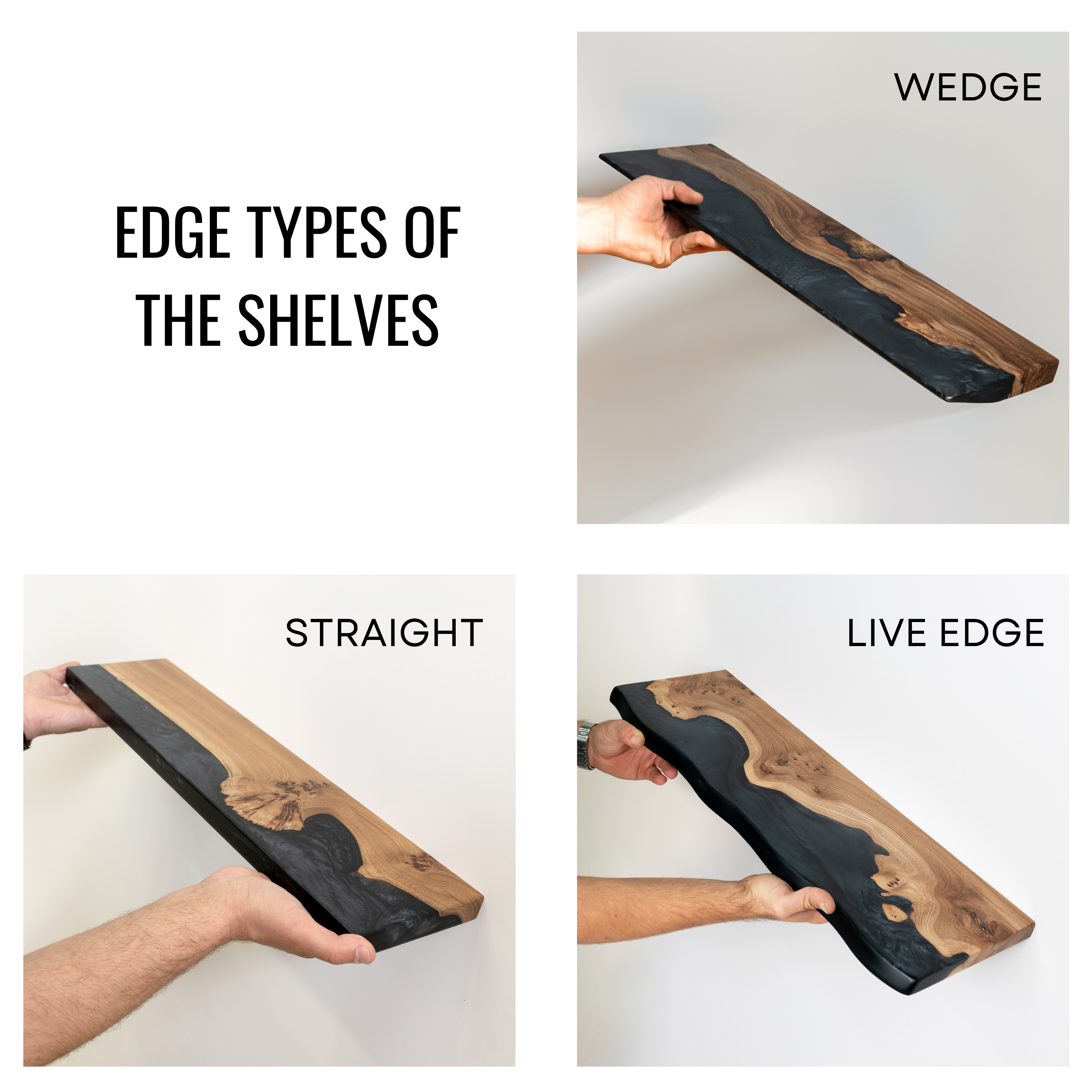 Sky Blue Epoxy & Dark Wood Floating Shelf