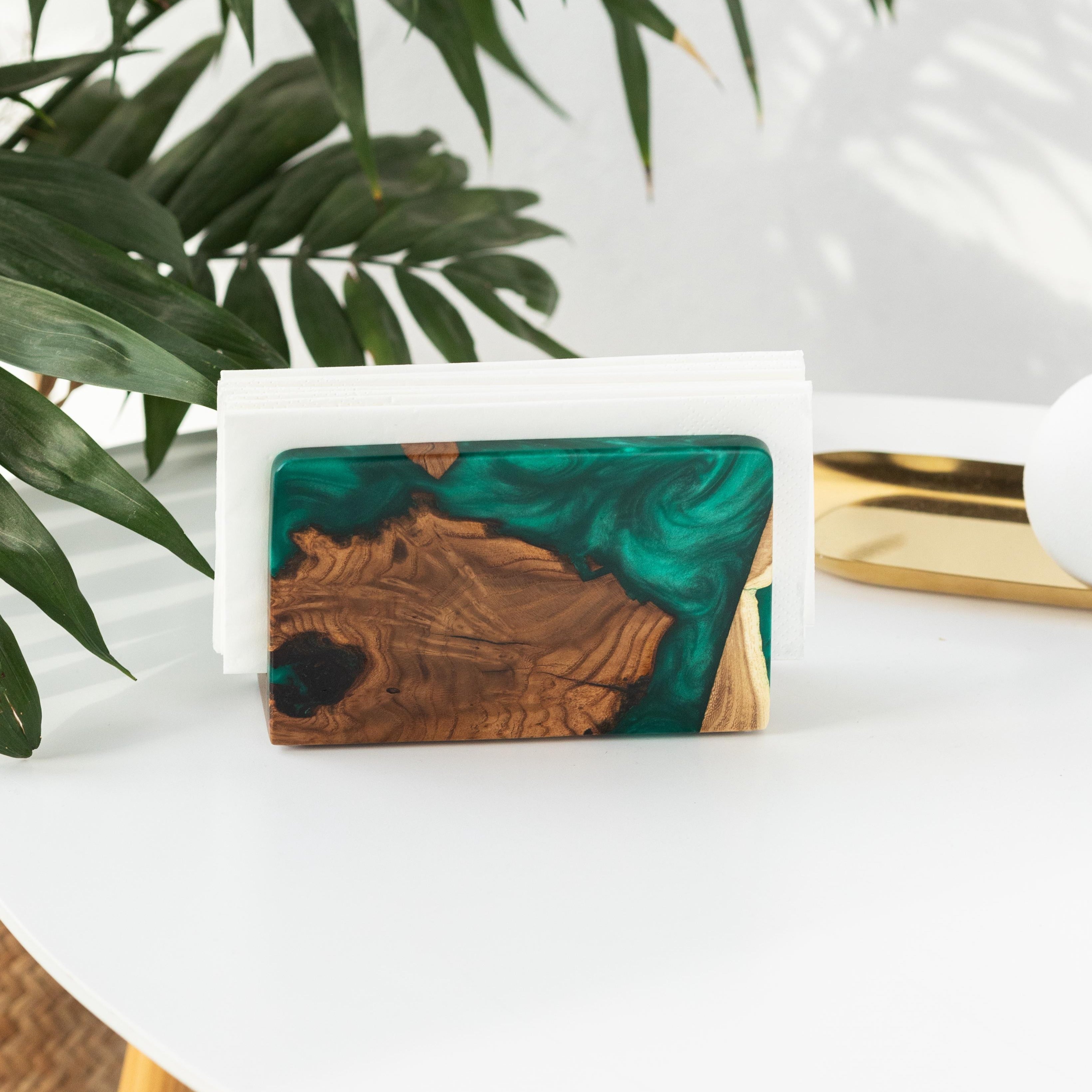 Wood & Resin Rectangular Napkin Holder HYGGE – Olive Green
